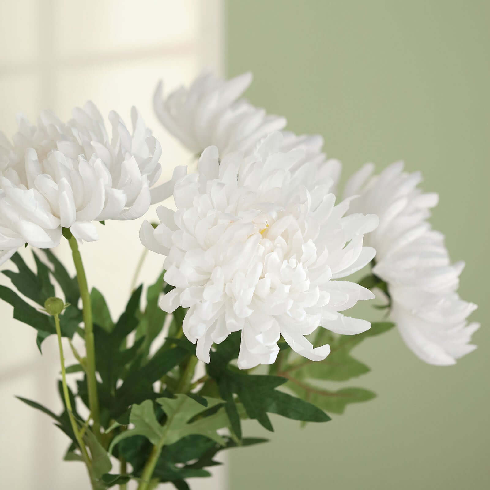3 Stems White 27 Artificial Silk Chrysanthemum Bouquet Flowers, Large Faux Mum Branches
