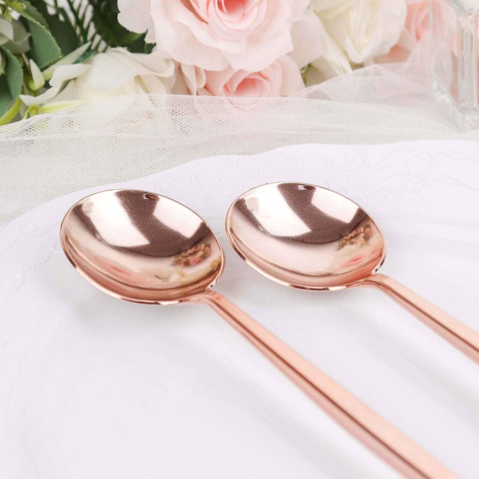 24-Pack Plastic Spoons Glossy Rose Gold - Premium Heavy Duty Disposable Silverware 8