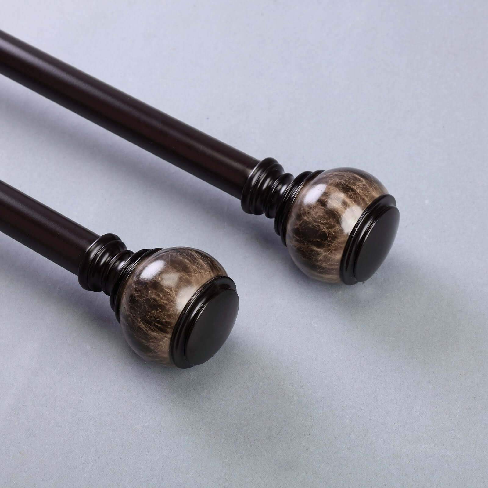 42-126 Adjustable Curtain Rod Set, Chocolate Brown, Marble Finials