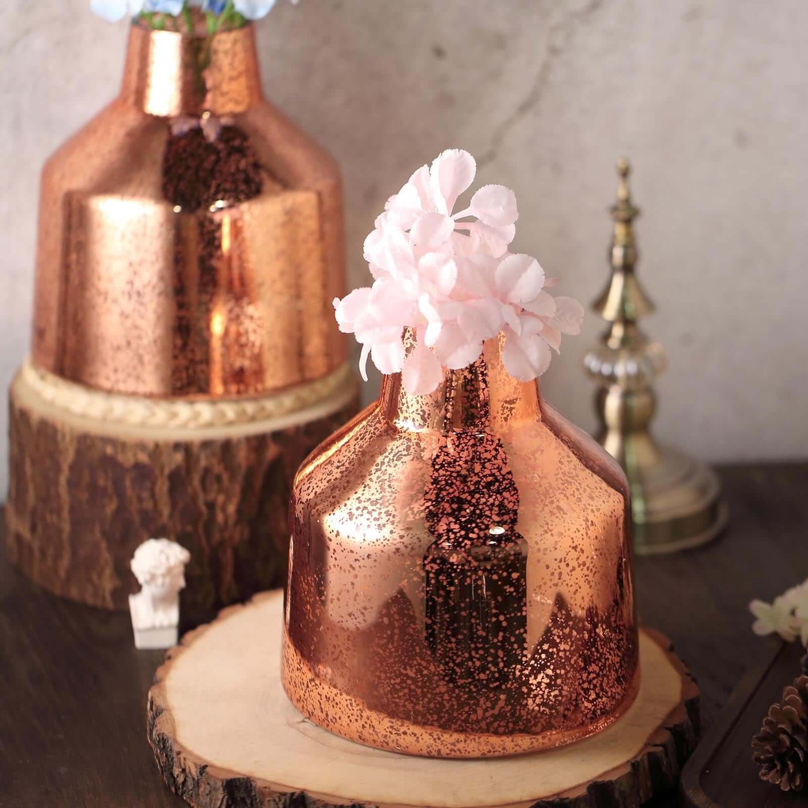 2-Pack Mercury Glass Vases Vessel Design Rose Gold - Stylish Flower Centerpieces for Events 8