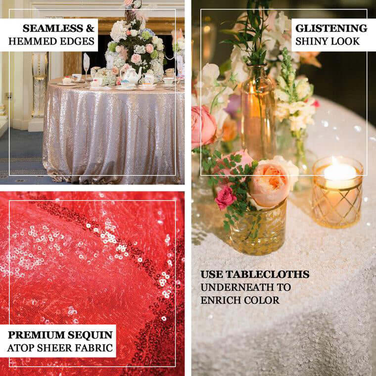 Sequin 120 Round Tablecloth White - Seamless Glittering Design for Sophisticated Events