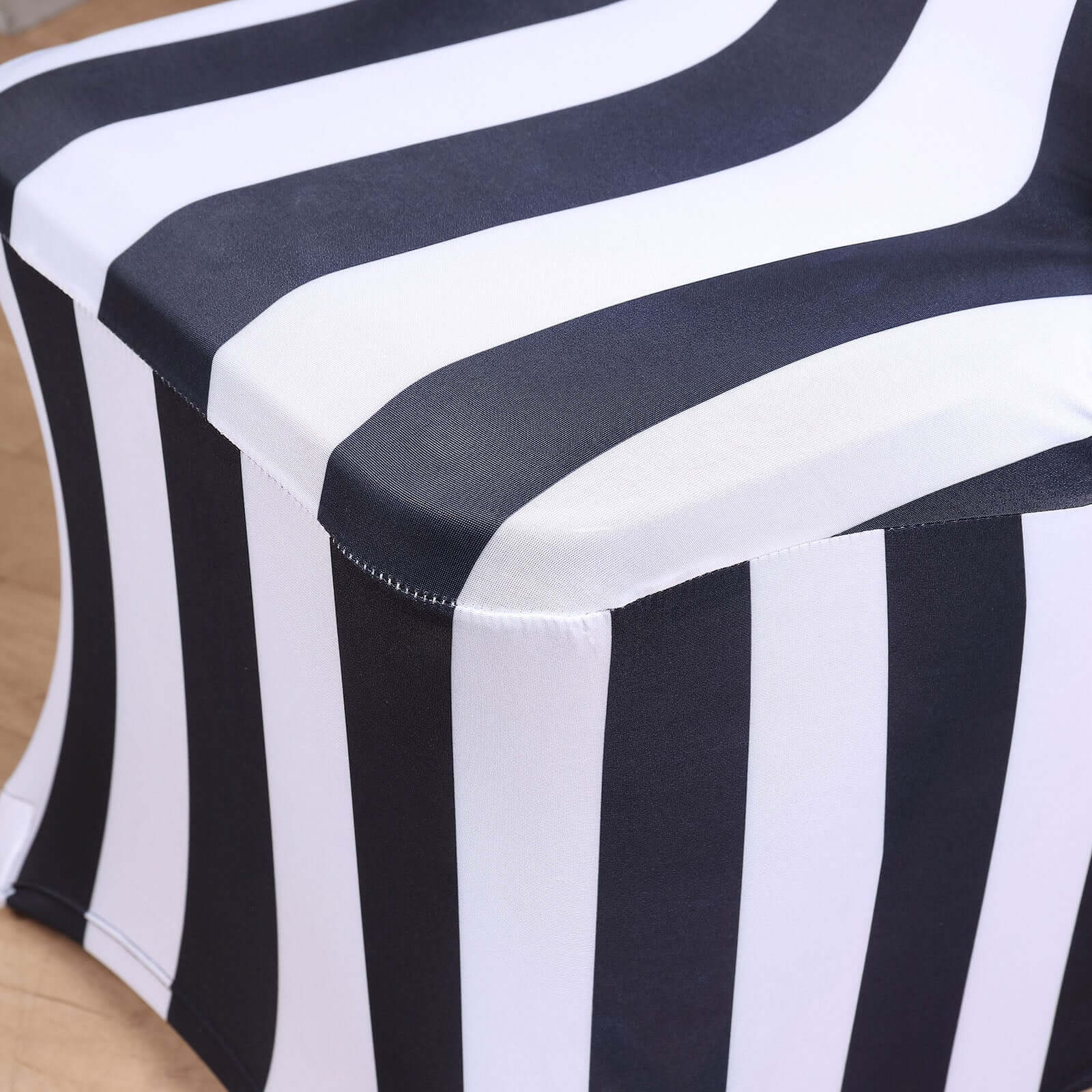 Stretch Spandex Chair Cover Black/White for Folding Chairs - 2 Striped Wrinkle Resistant Classy 160GSM Fitted Slipcover With Foot Pockets