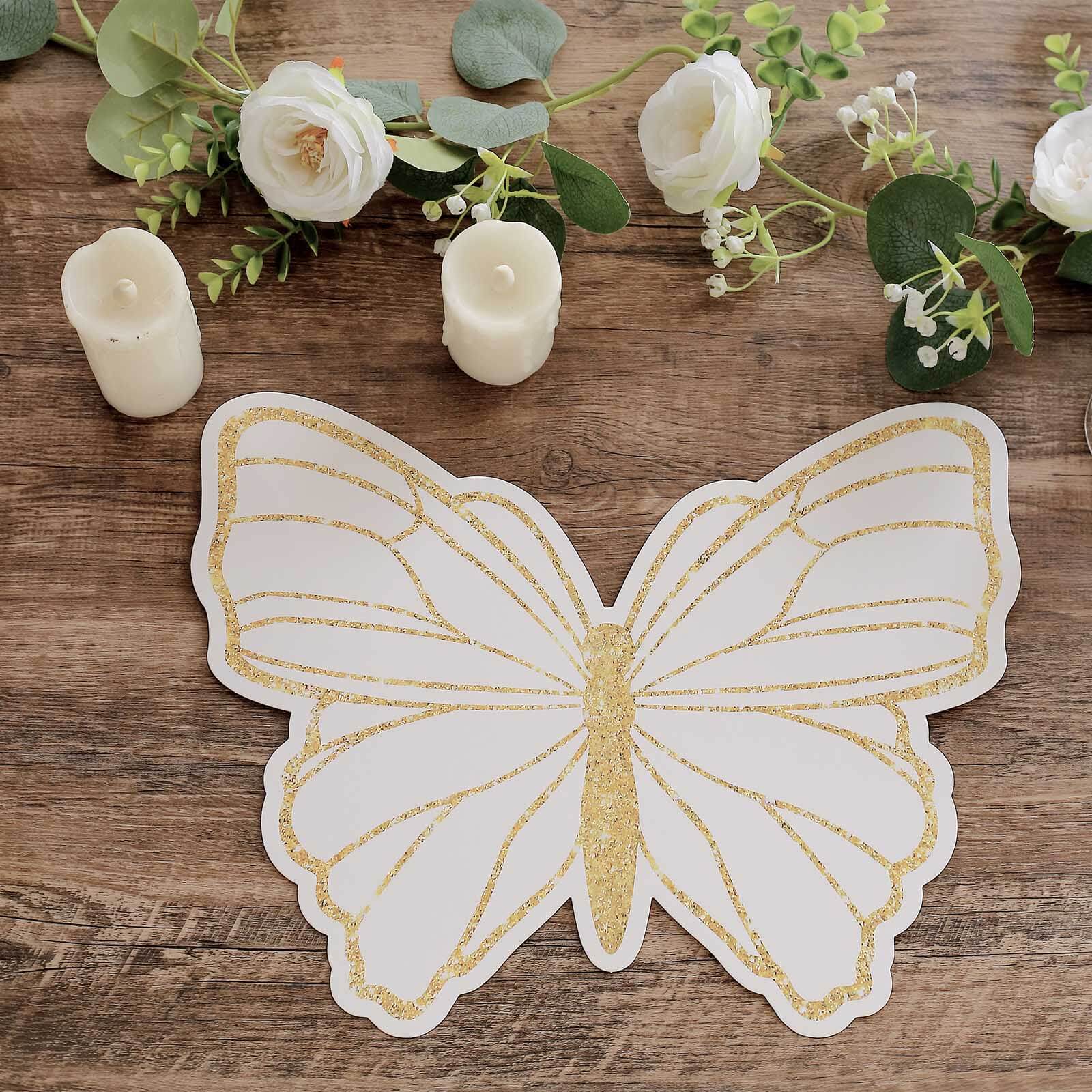 10-Pack Disposable Table Placemats with White Butterfly Design & Gold Glitters - 400GSM Cardboard Placemats for Kids' Parties, Baby Showers & Celebrations 14