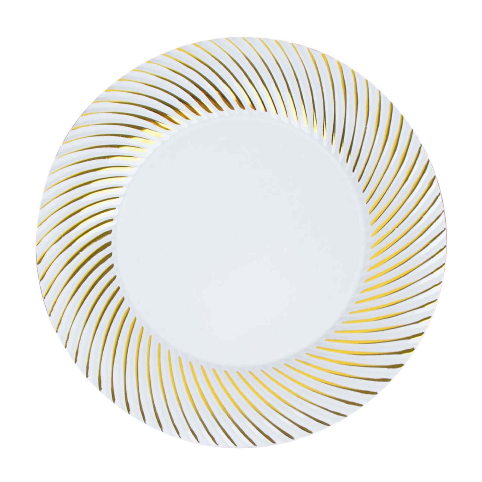 10-Pack Plastic 9 Round Dinner Plates White with Gold Swirl Rim - Disposable Party Plates