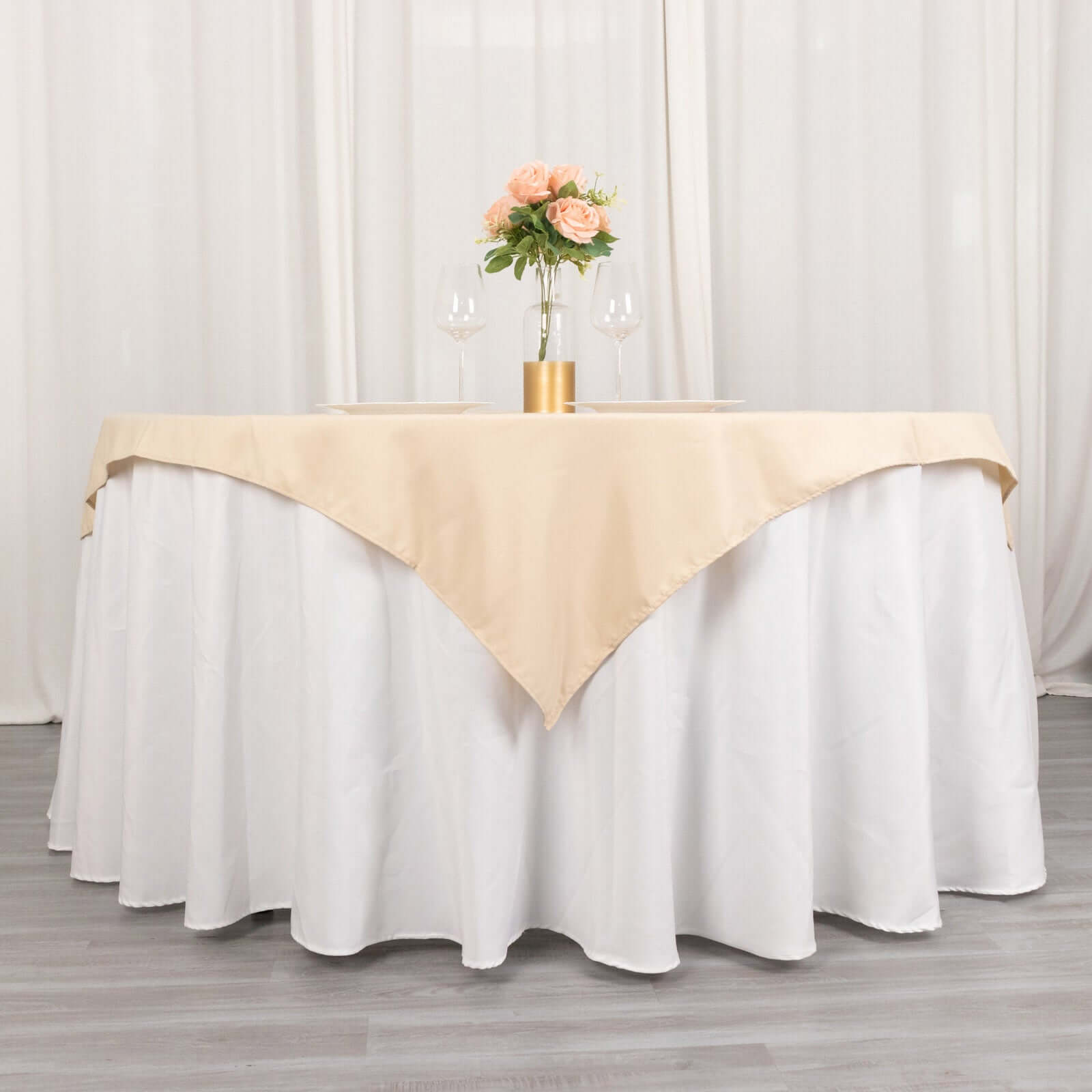 Premium Polyester 54x54 Table Overlay Square Tablecloth Beige - Stain and Wrinkle-Resistant 220GSM Table Topper