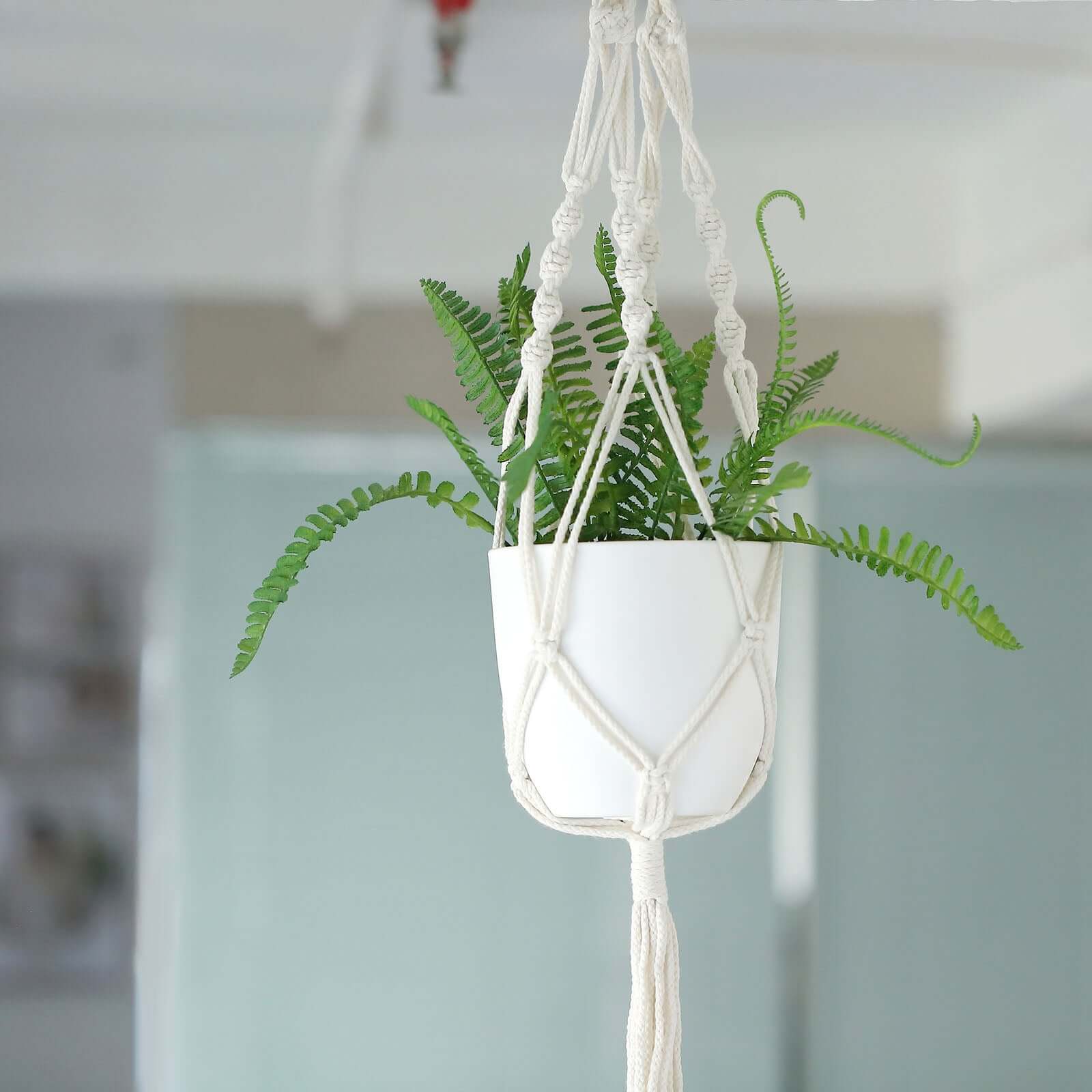 2-Pack Hanging Planter Baskets with Tassels Ivory Boho Design - Cotton Rope Indoor Decorative Flower Holders