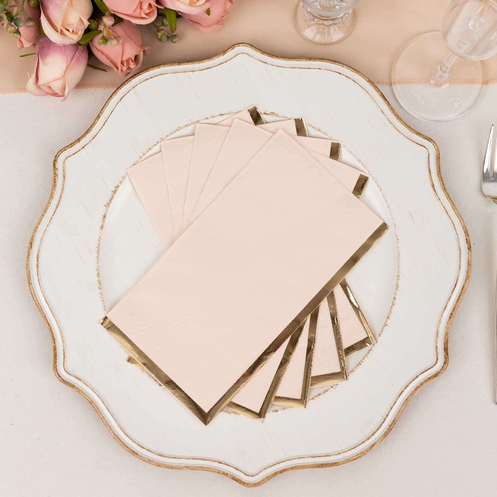 50-Pack Paper Dinner Napkins Blush with Gold Foil Edge 2 Ply - Stylish Disposable Napkins