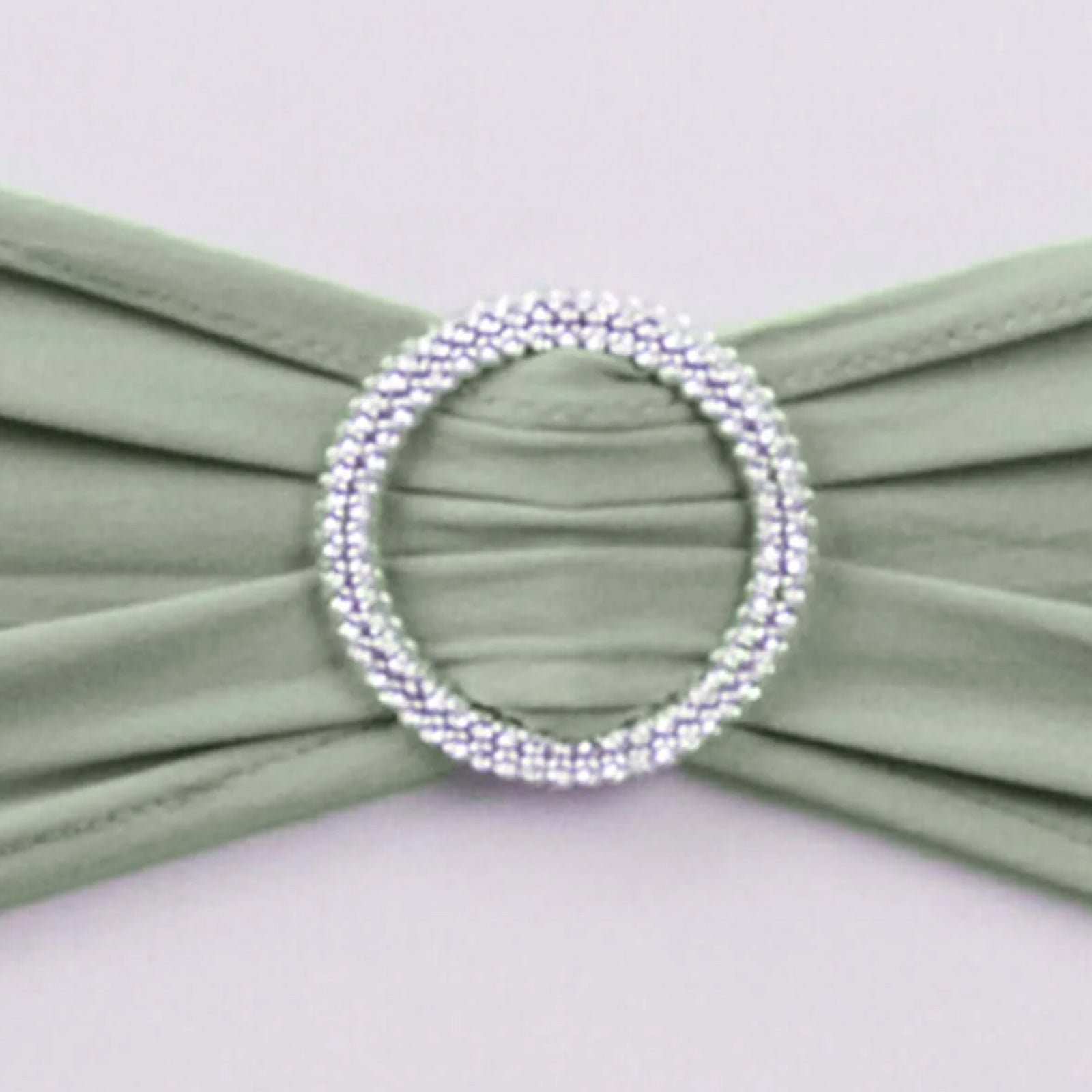 5 Pack Stretch Spandex Chair Sashes Sage Green - Reusable Chair Bands with Silver Diamond Ring Slide Buckle 5x14
