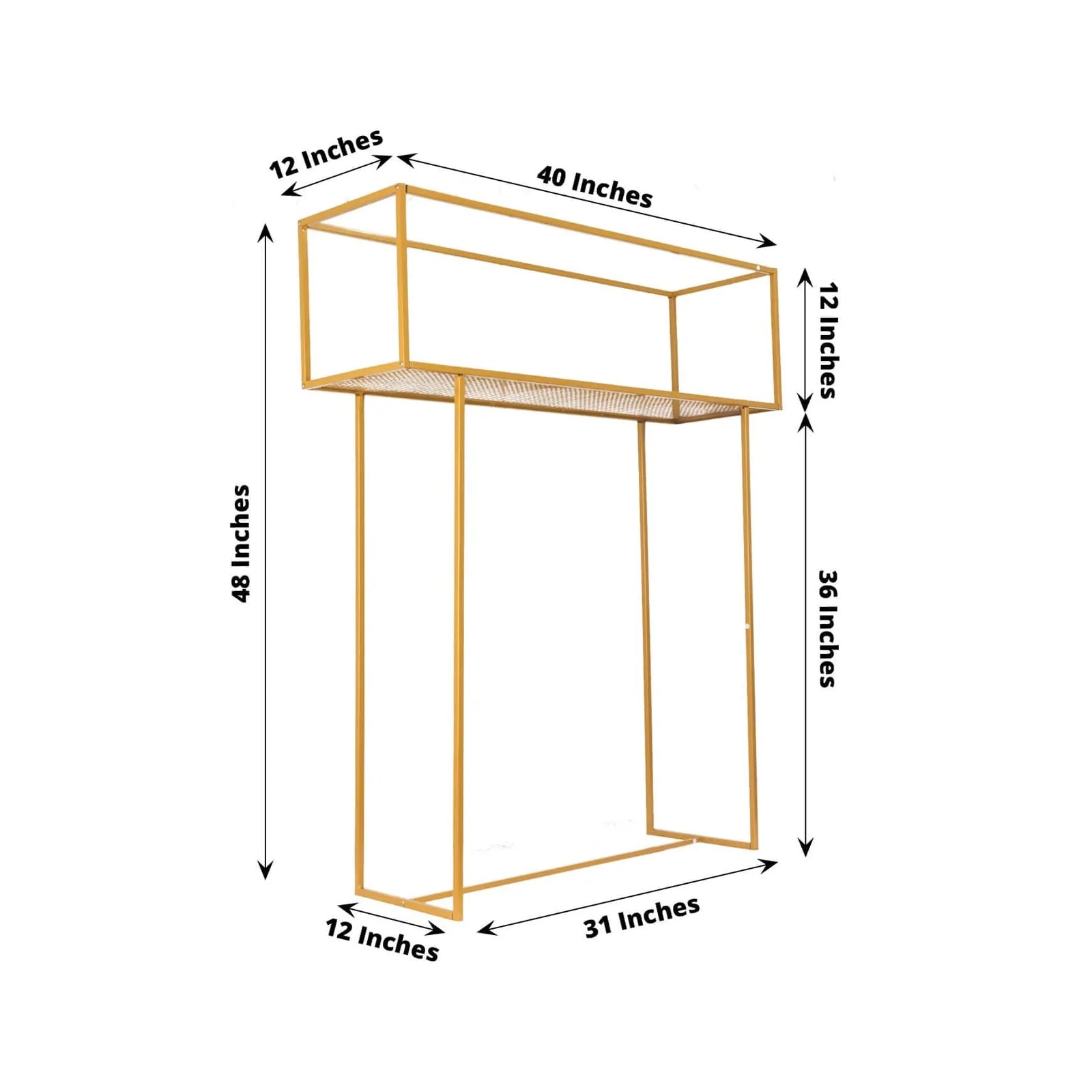 Floral Display Rack Heavy Duty Design Metal Gold - Rectangular Tall Centerpiece Stand 48