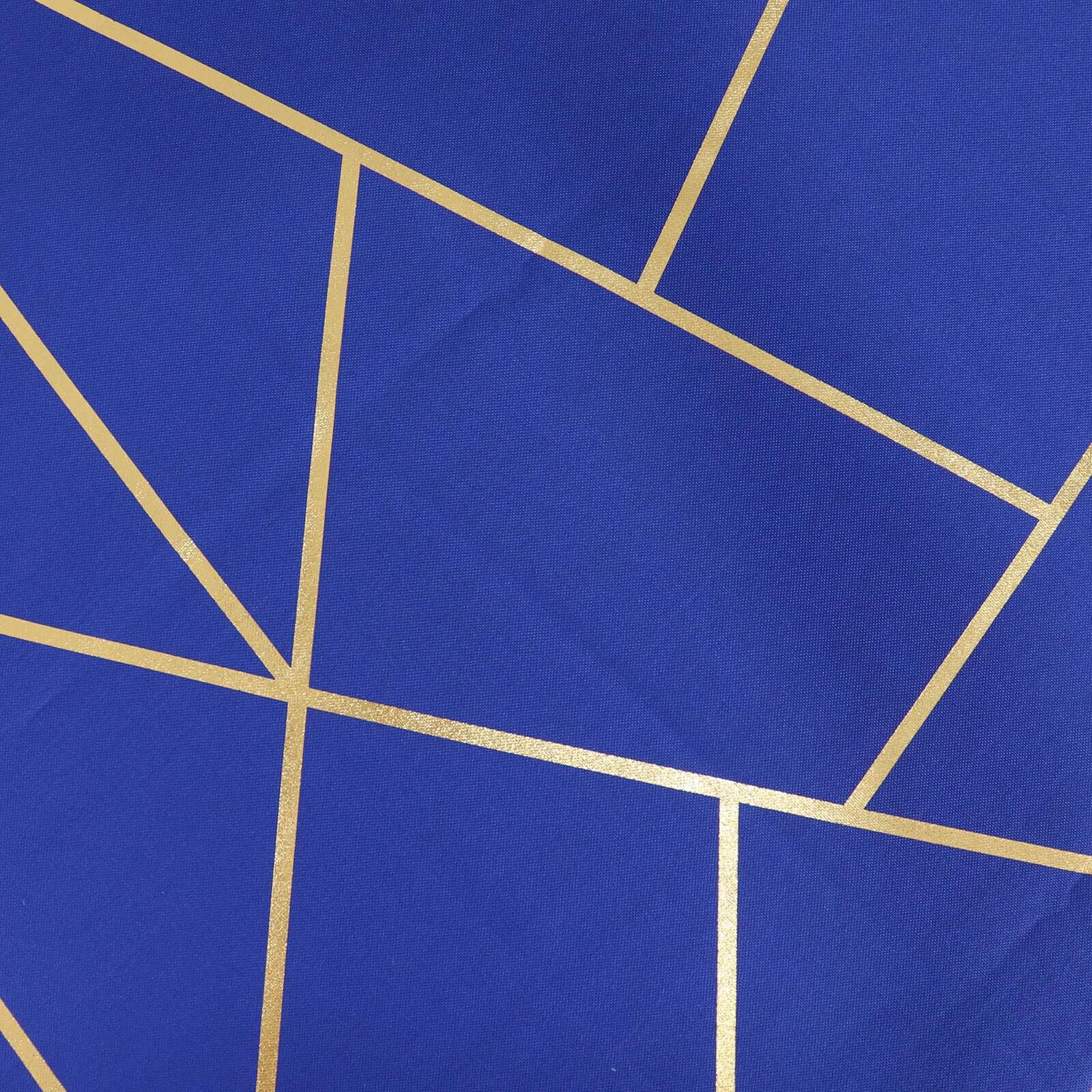 Polyester 90x132 Rectangle Tablecloth Royal Blue with Gold Foil Geometric Pattern - Wrinkle-Resistant Seamless Table Cover
