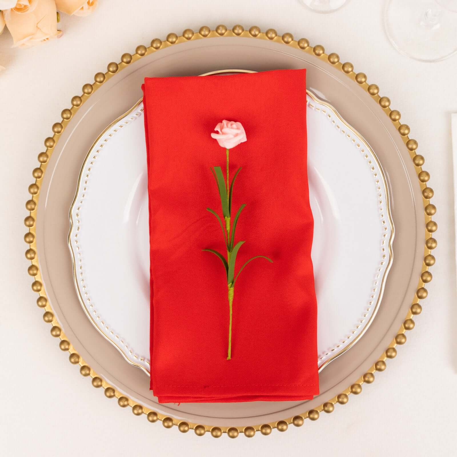 5 Pack Premium Polyester 20x20 Napkins Red - Wrinkle-Resistant & Durable Dinner Napkins