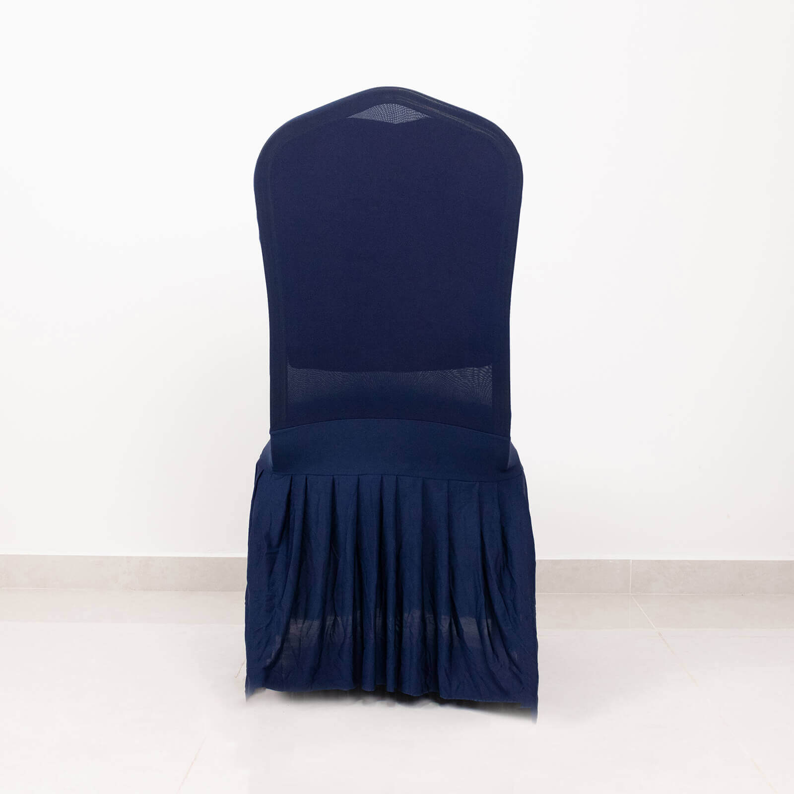 Spandex Chair Cover with Ruffle Pleated Skirt for Banquet Chairs Navy Blue - 1-Piece Stretch Fitted Slipcover