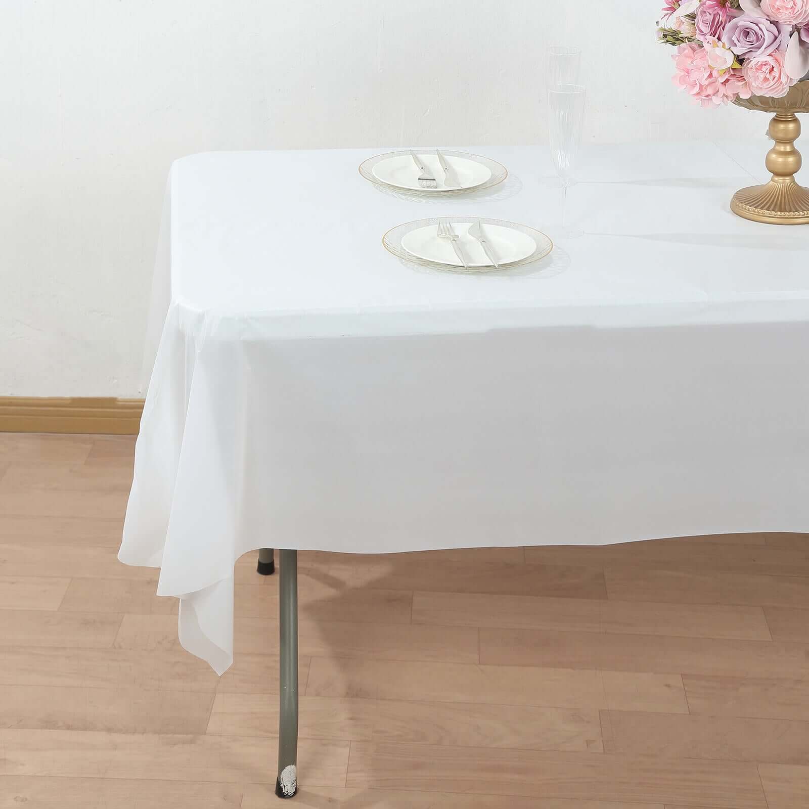 Plastic Table Cover Roll White with Slide Cutter - Customizable Disposable Tablecloth Roll 54x300ft