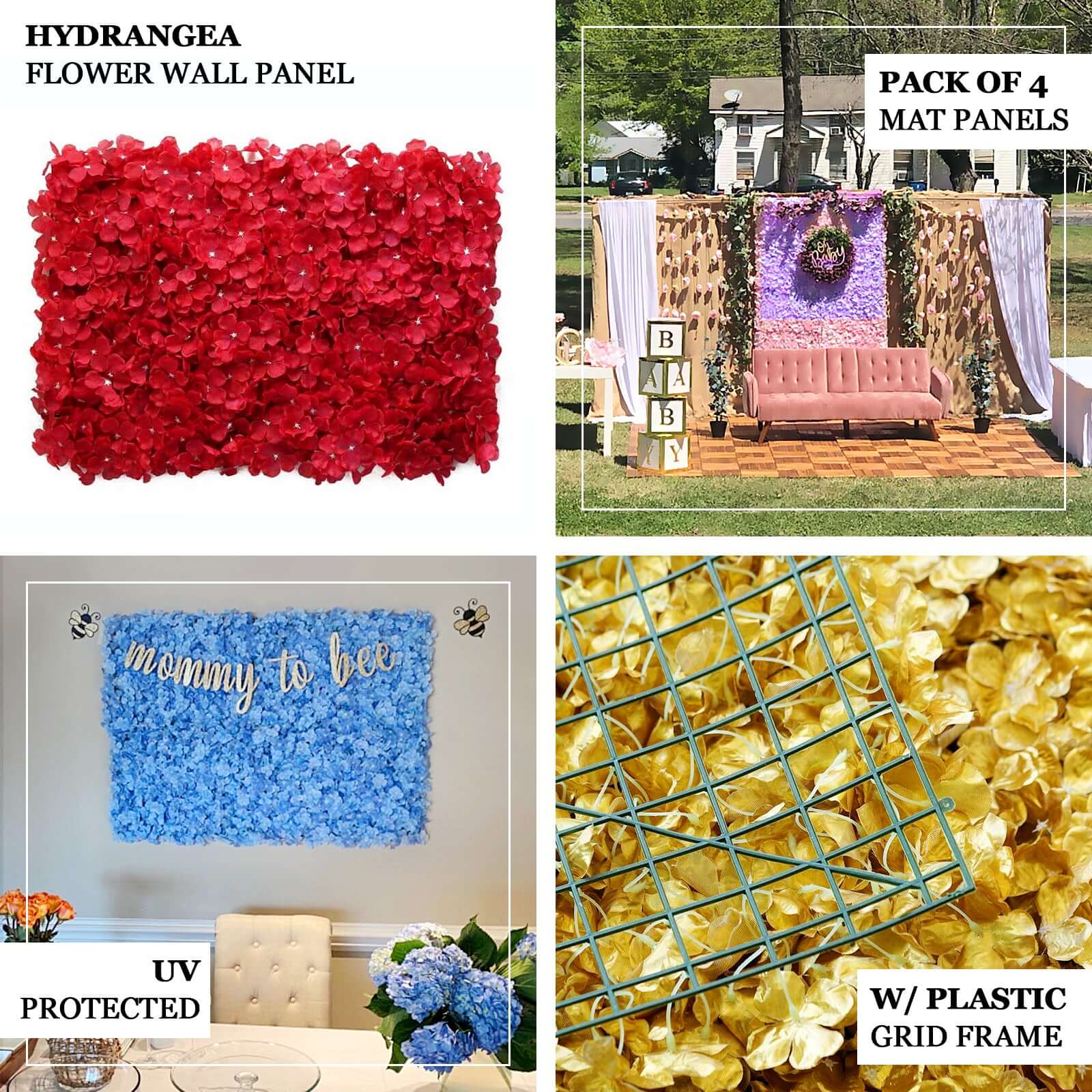11 Sq ft. Purple UV Protected Hydrangea Flower Wall Mat Backdrop - 4 Artificial Panels