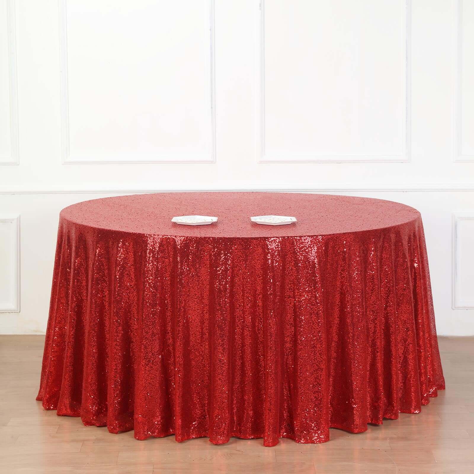 Sequin 132 Round Tablecloth Red - Seamless Dazzling Table Cover