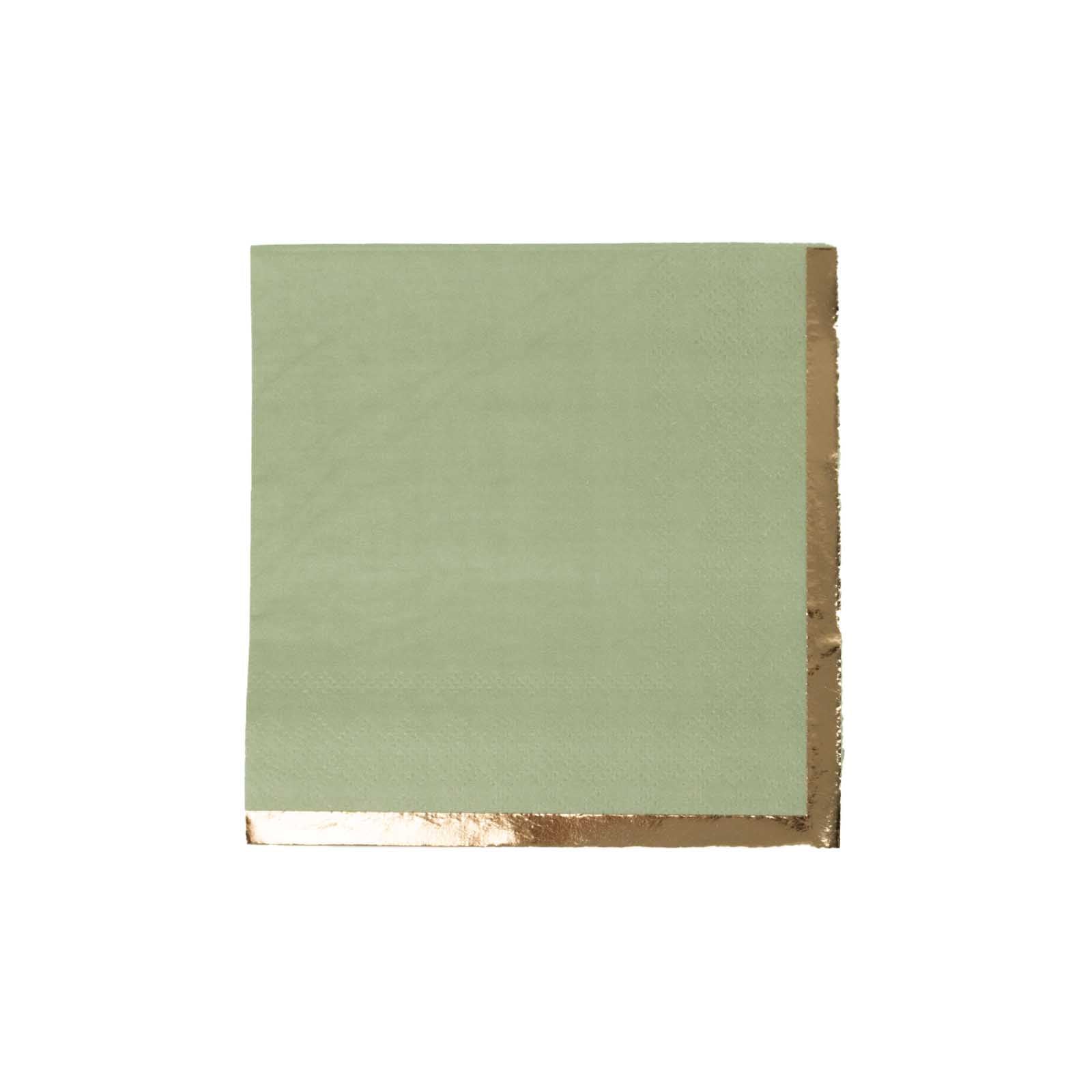 50-Pack Paper Beverage Napkins Sage Green with Gold Foil Edge - 2 Ply Disposable Soft 18GSM Cocktail Napkins 5x5