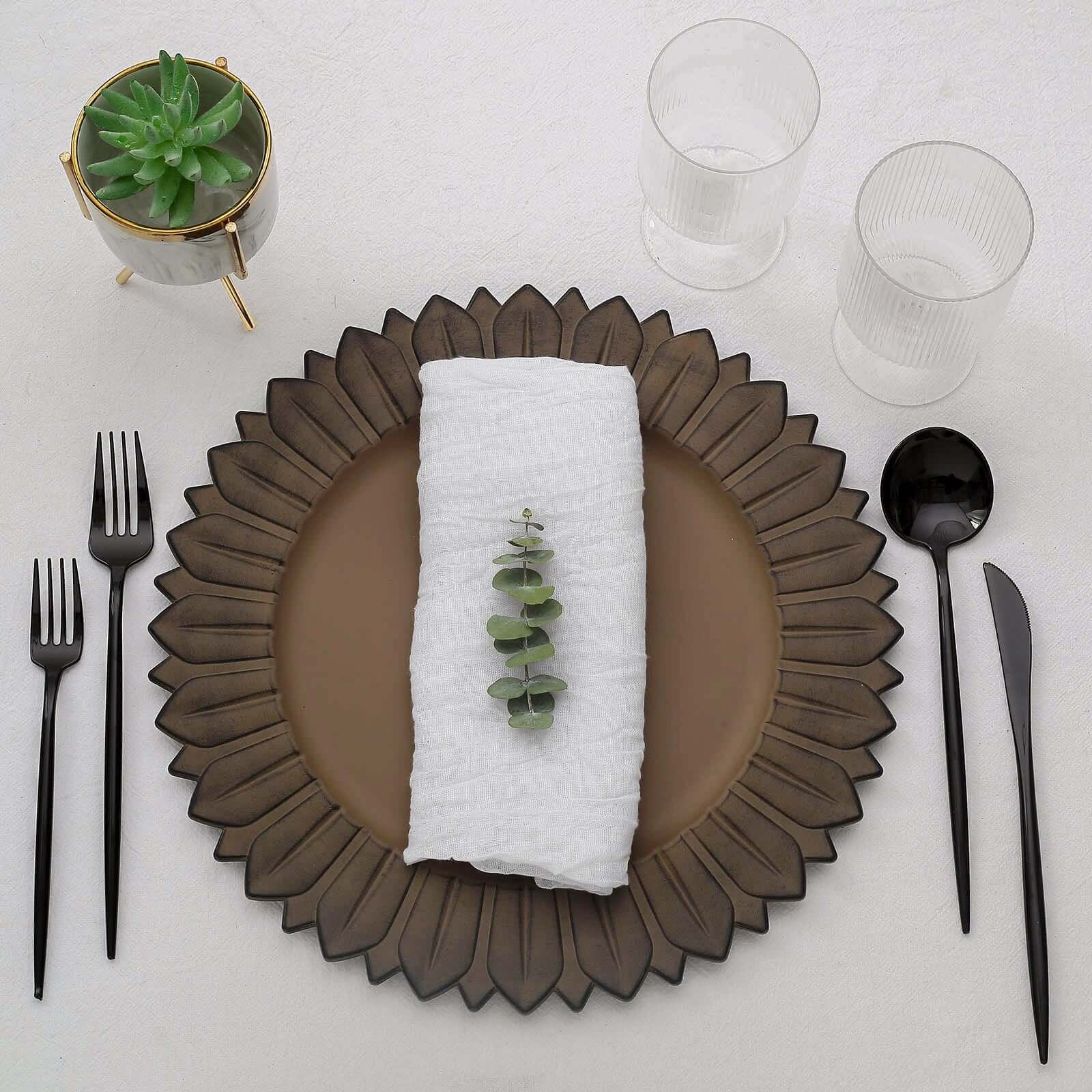 6-Pack Plastic Round Charger Plates 13 in Natural with Sunflower Rim, Matte Finish Disposable Dinner Charger Tableware