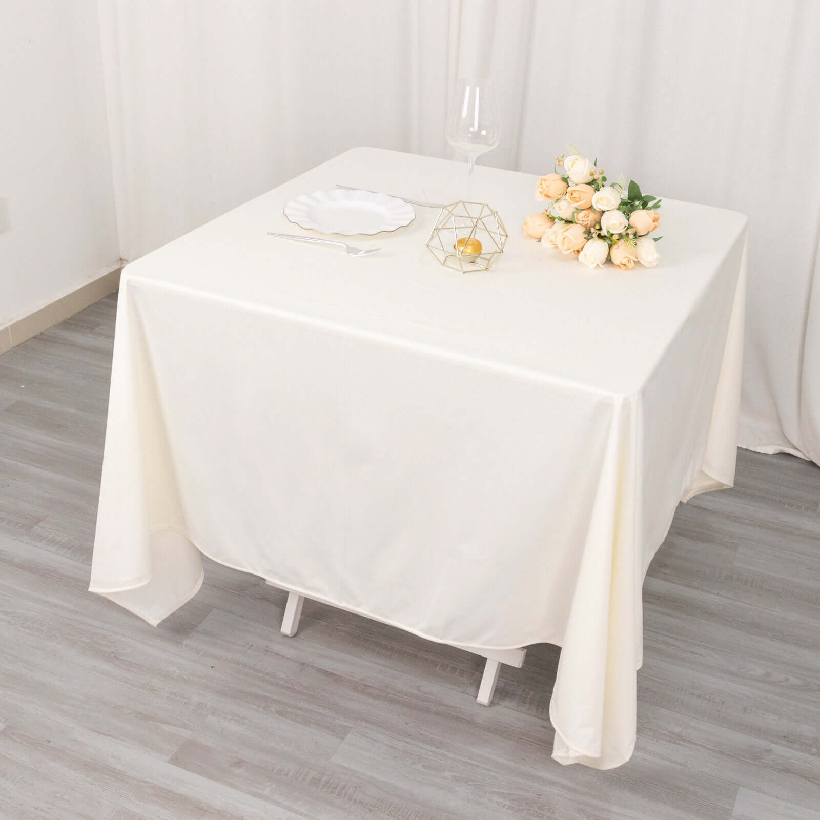 Premium Scuba Square 70x70 Tablecloth Ivory - Wrinkle Free & Stain Resistant Table Cover