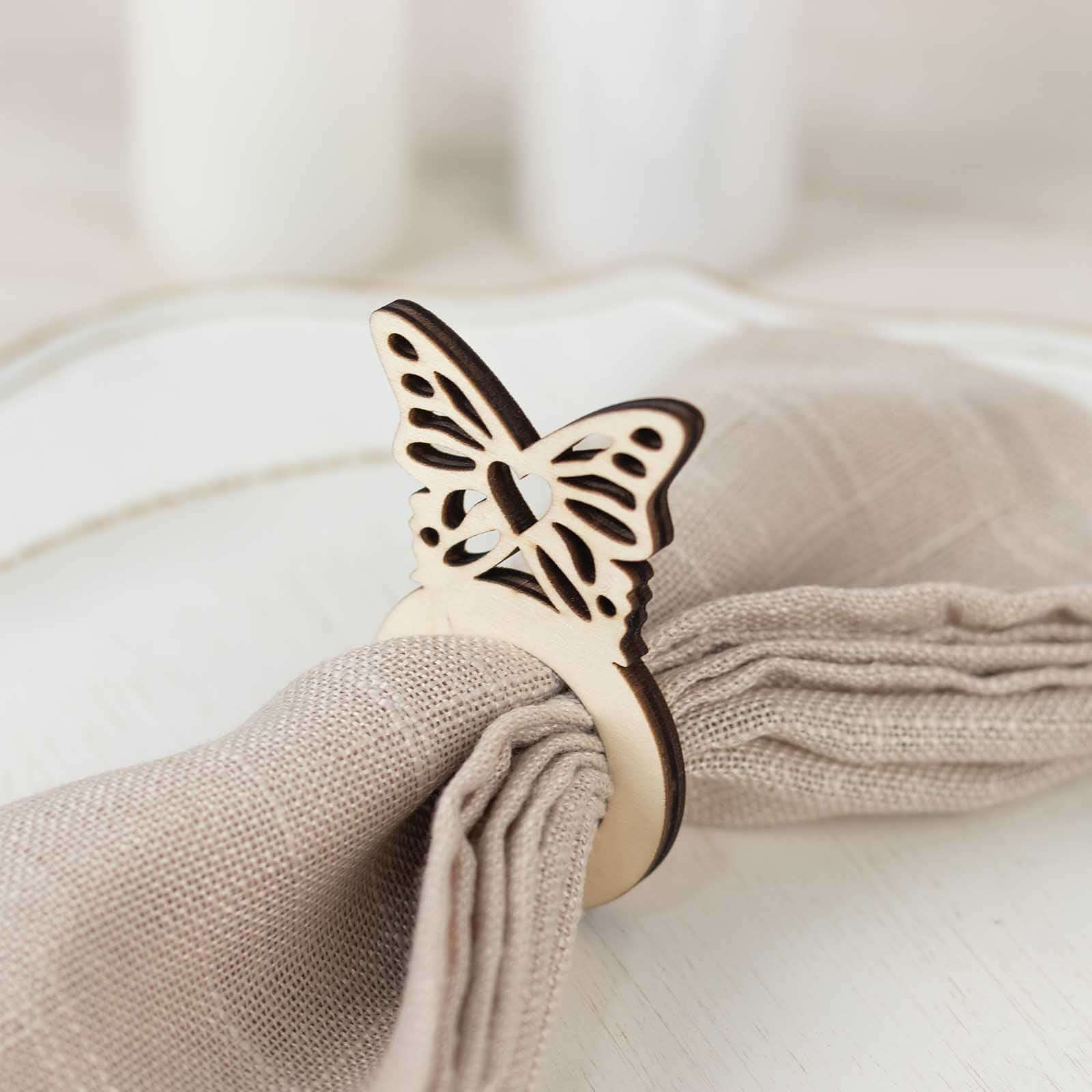 10 Pack Natural Wooden Butterfly Farmhouse Napkin Holders, 3 Boho Rustic Napkin Rings