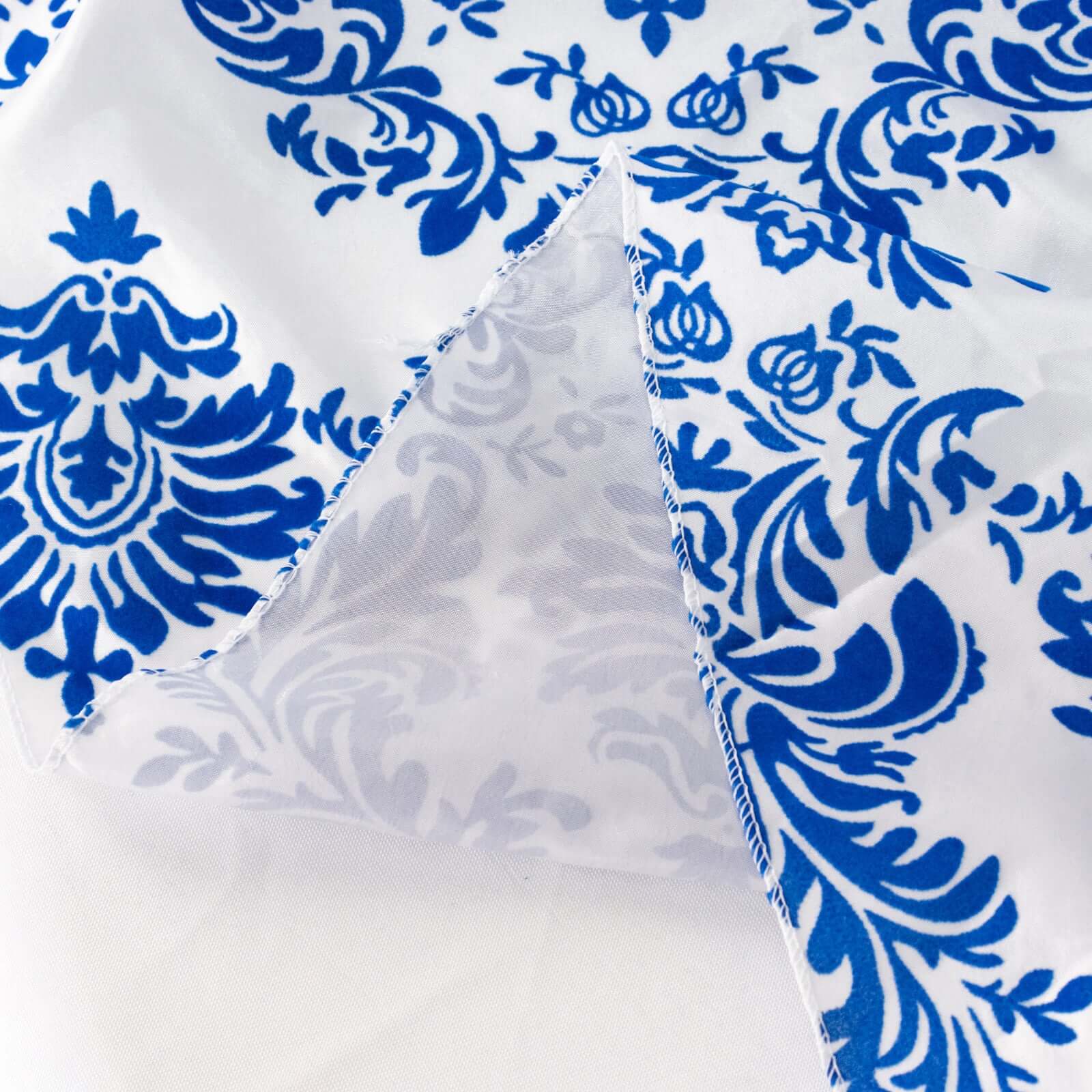 Taffeta 120 Round Tablecloth Royal Blue - Seamless Velvet Flocking Damask Table Cover