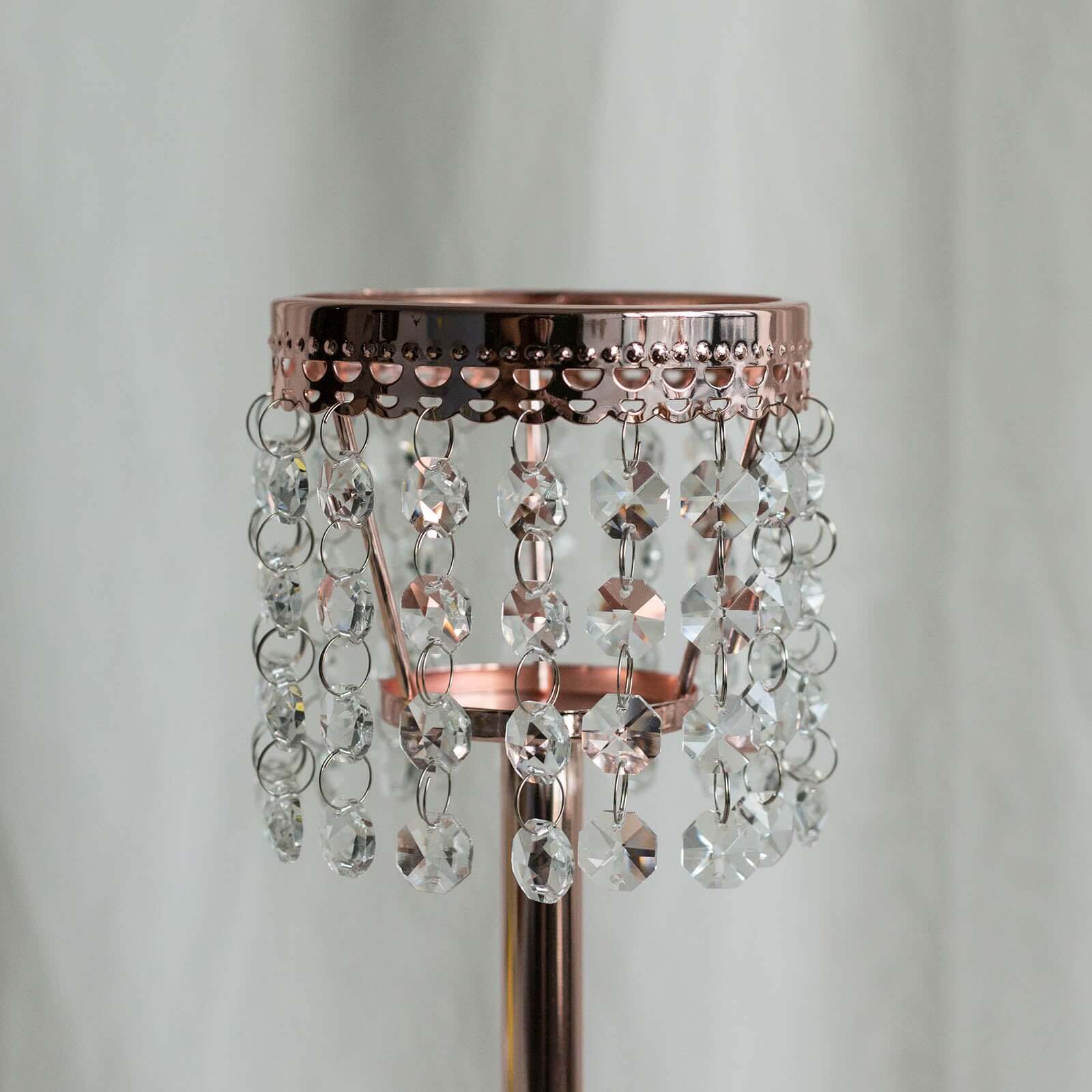 Crystal Beaded Chandelier Metal Candle Holder Rose Gold - Sophisticated Pillar Tealight Stand 12