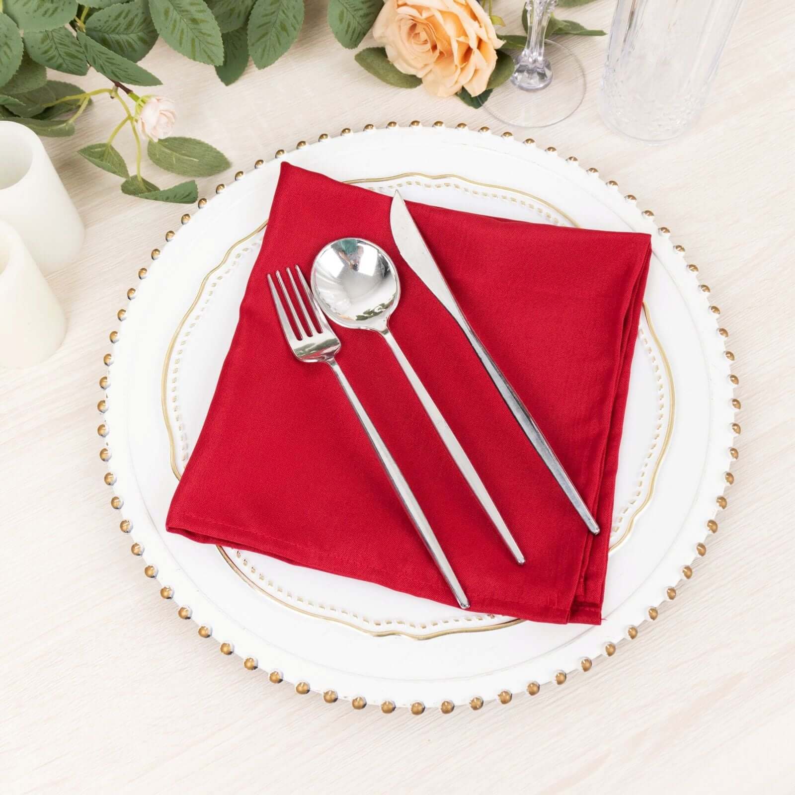 5 Pack Polyester 17x17 Napkins Wine - Durable & Wrinkle Resistant Dinner Napkins