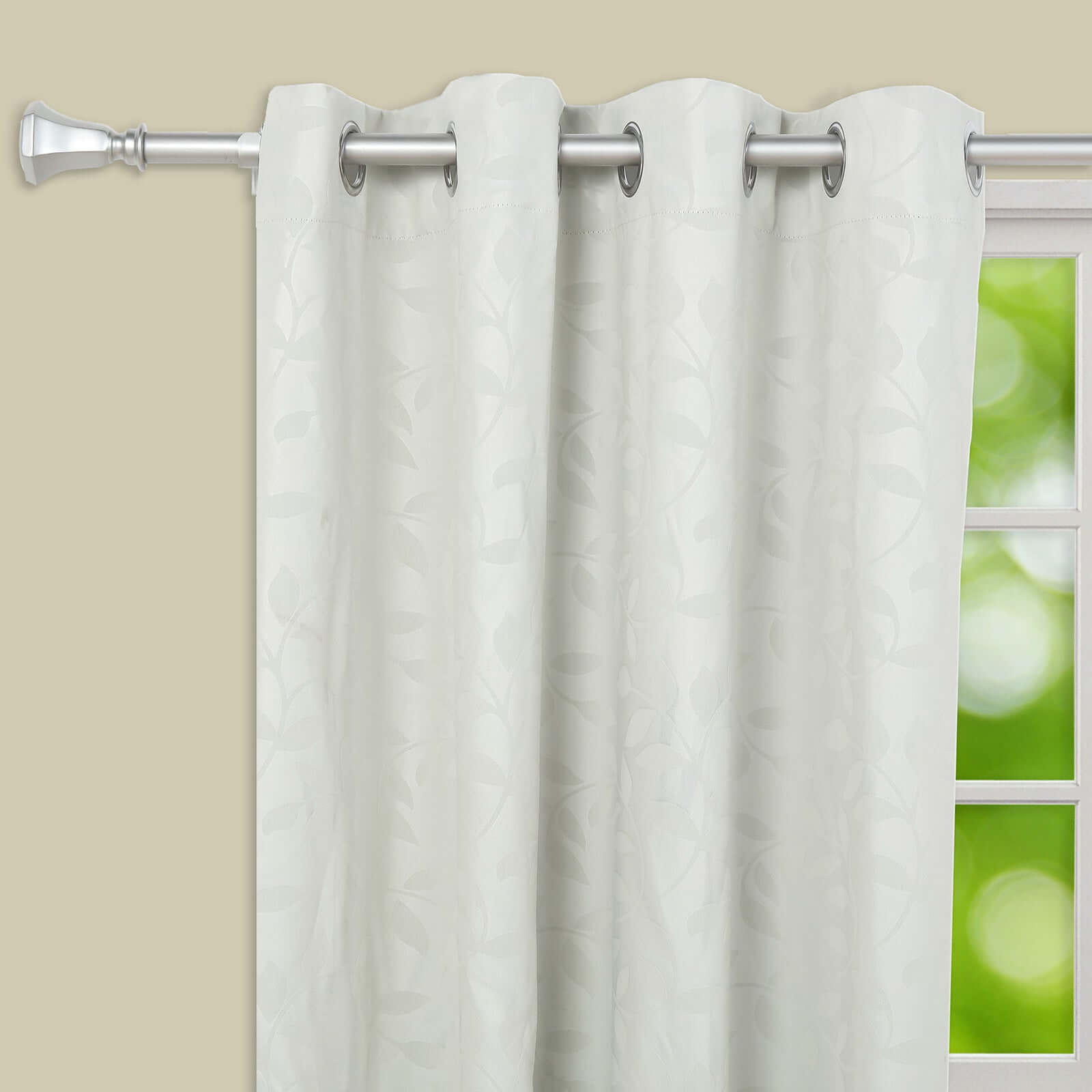 42-126 Adjustable Curtain Rod Set, Silver, Teardrop Finials