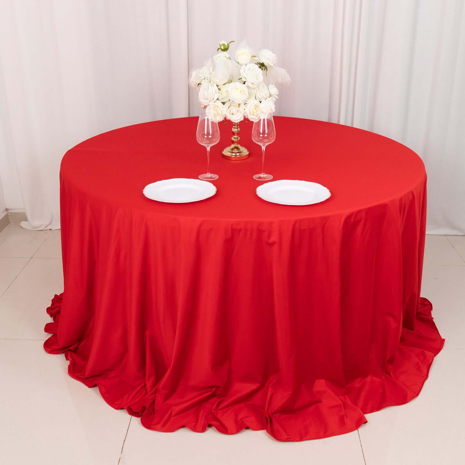 Premium Scuba Round 132 Tablecloth Red - Wrinkle Free & Stain Resistant Seamless Table Cover