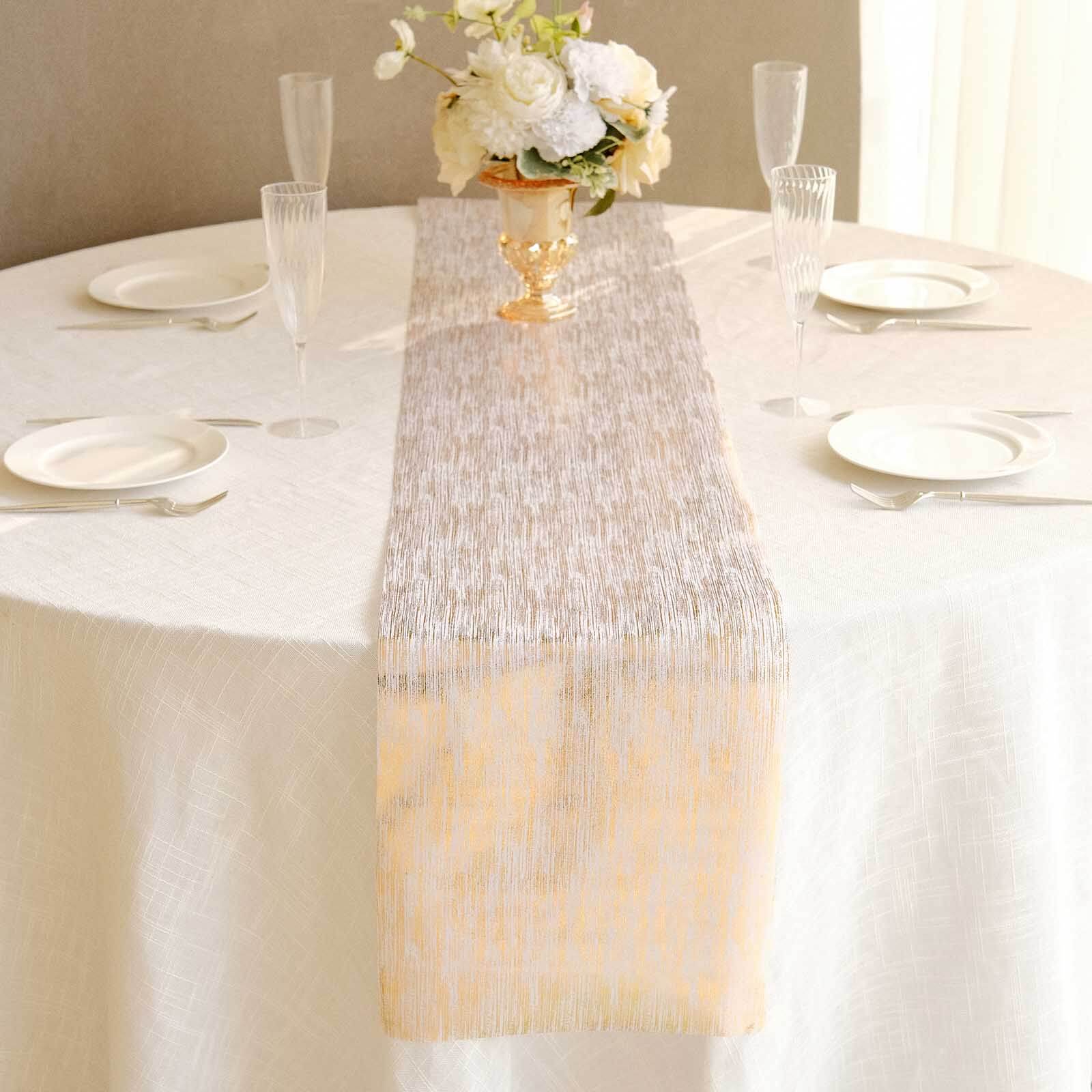 Disposable Table Runner Roll 11x108 Metallic Gold Faux Suede Print - Stylish Non-Woven Event Decoration