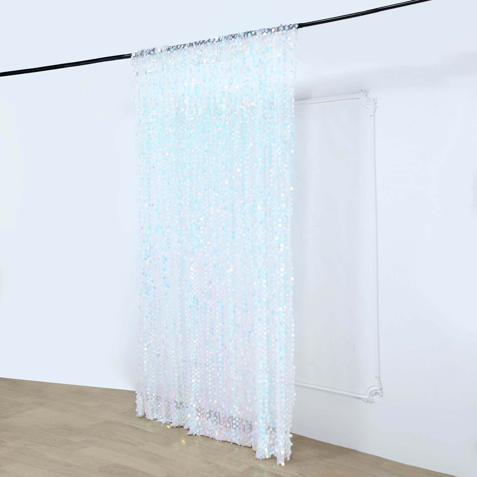 8ftx8ft Iridescent Blue Big Payette Sequin Event Curtain Drapes, Backdrop Event Panel