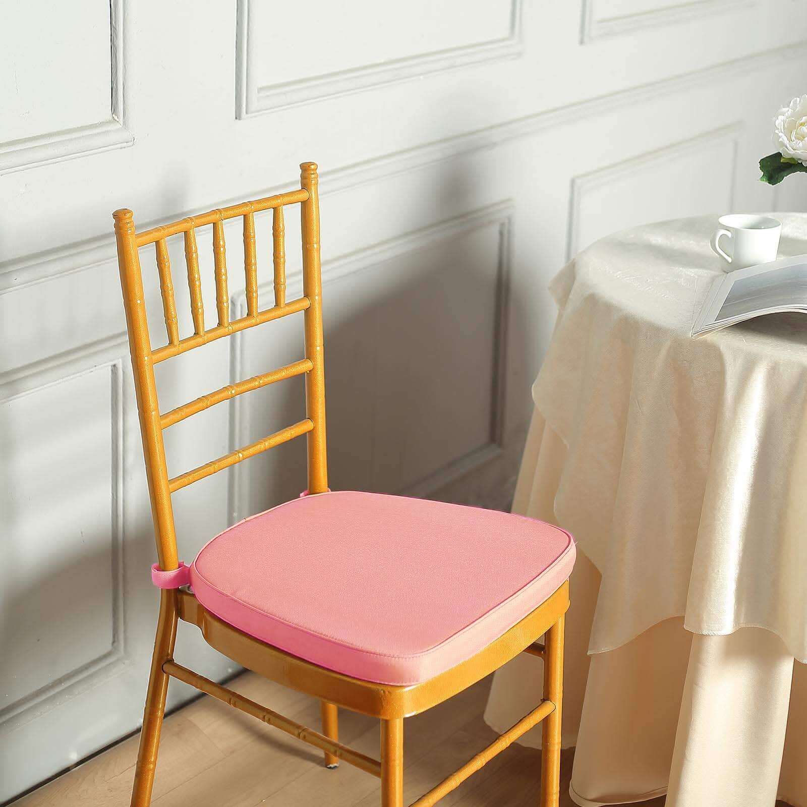 Chiavari Chair Cushion with 1.5 Thick Memory Foam and Ties Dusty Rose - Stylish Removable Cover for Comfort