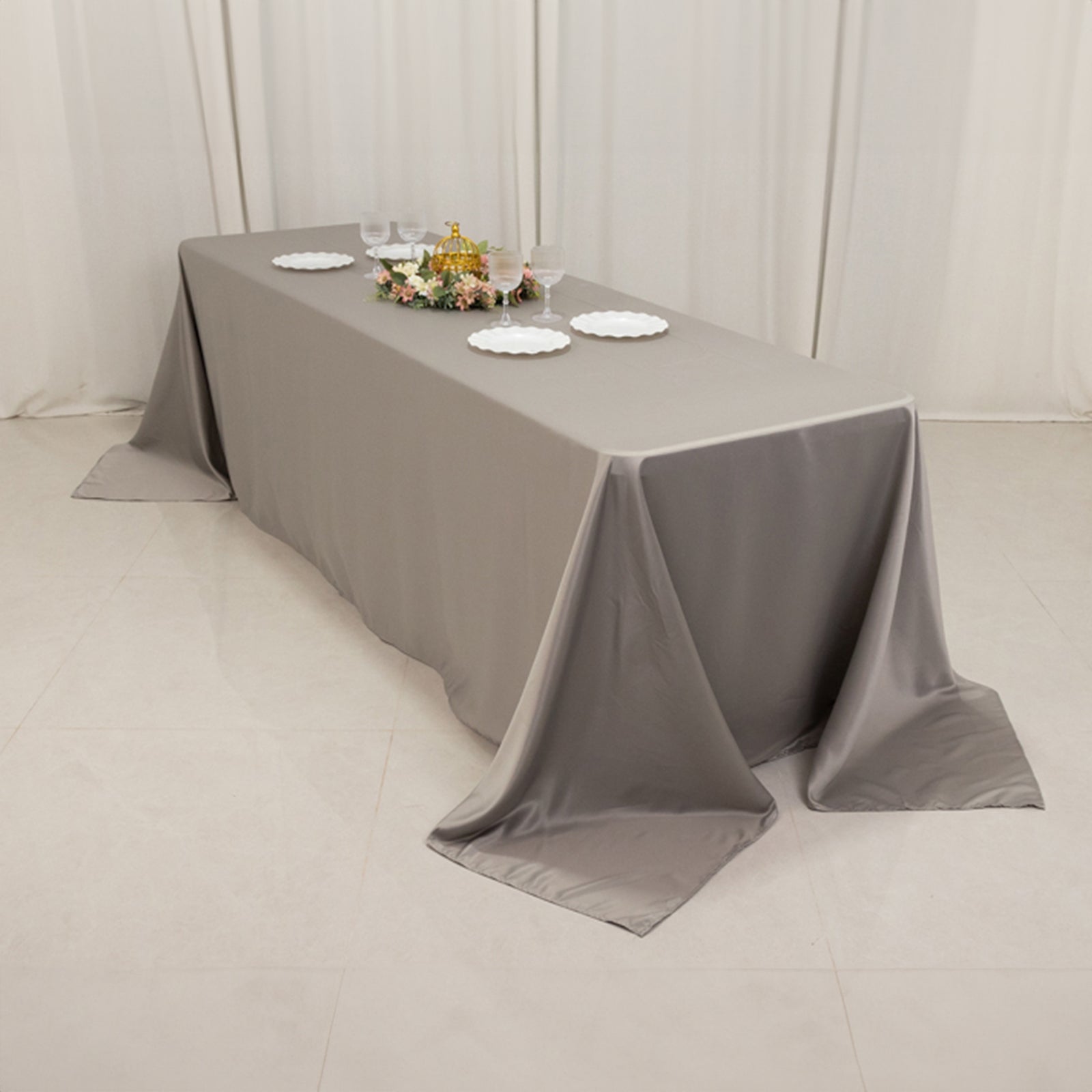 Lamour Satin 90x156 Rectangle Tablecloth Silver - Luxurious, Soft Seamless Table Cover