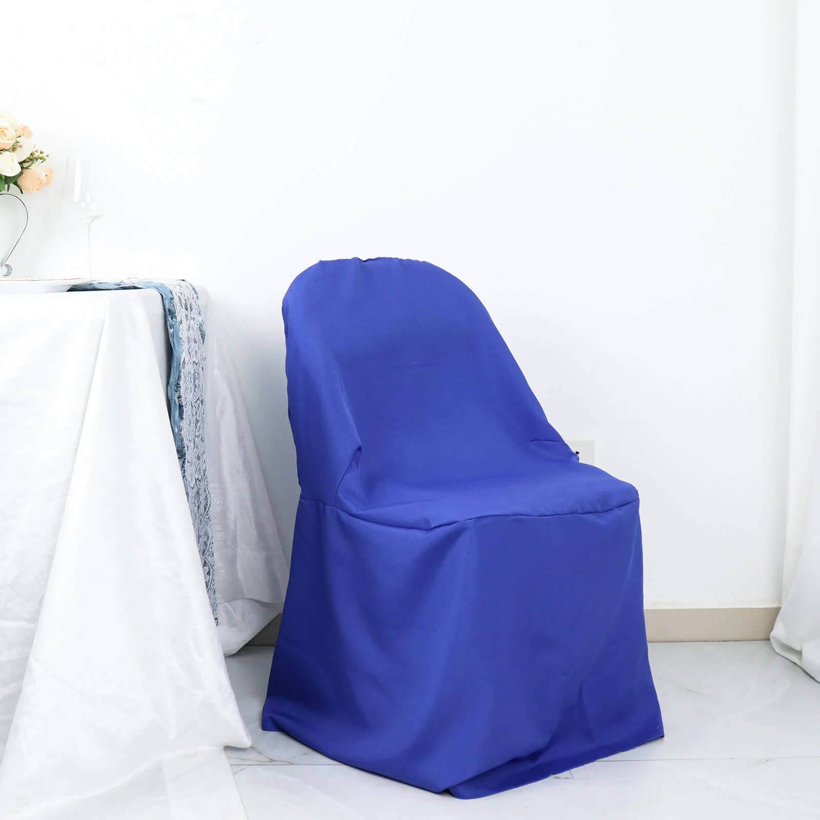 10 Pack Polyester Chair Covers for Folding Chairs Royal Blue - Wrinkle-Free Stain-Resistant Slip-On Slipcovers