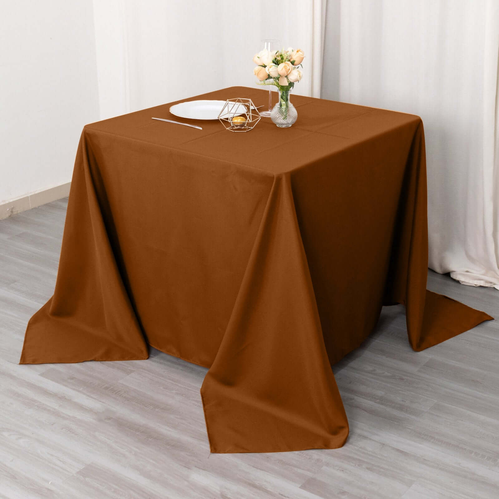 Polyester Square 90x90 Tablecloth Cinnamon Brown - Wrinkle-Resistant & Durable Table Cover