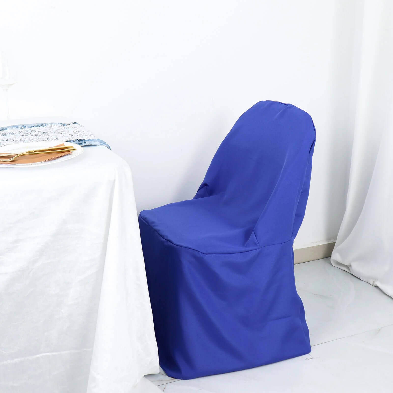 10 Pack Polyester Chair Covers for Folding Chairs Royal Blue - Wrinkle-Free Stain-Resistant Slip-On Slipcovers