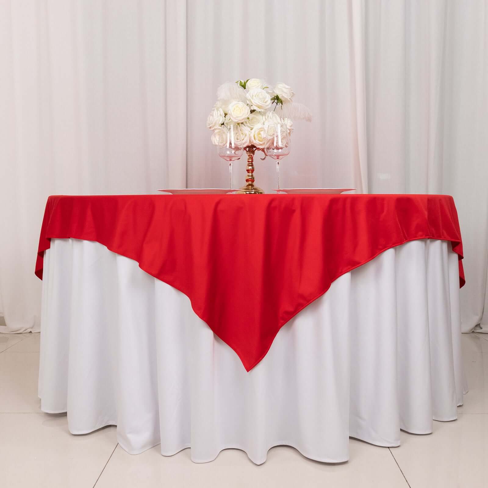 Premium Scuba 70x70 Table Overlay Square Tablecloth Red - Wrinkle Free & Stain Resistant Table Cover