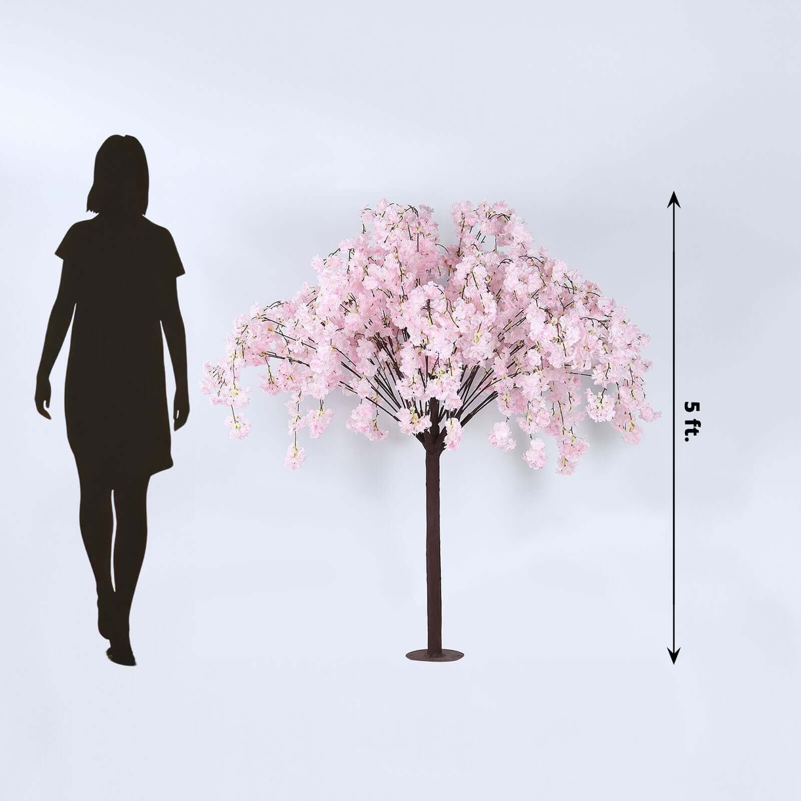 Silk Artificial Cherry Blossom Tree Blush - Realistic Faux Indoor Sakura Flowers Wishing Tree with Detachable Metal Base for Gardens Parties & Receptions 5ft