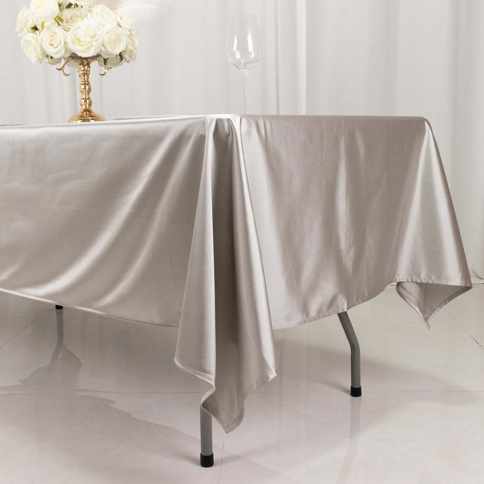 Premium Scuba Rectangular 60x102 Tablecloth Shimmering Silver - Wrinkle Free & Stain Resistant Table Cover