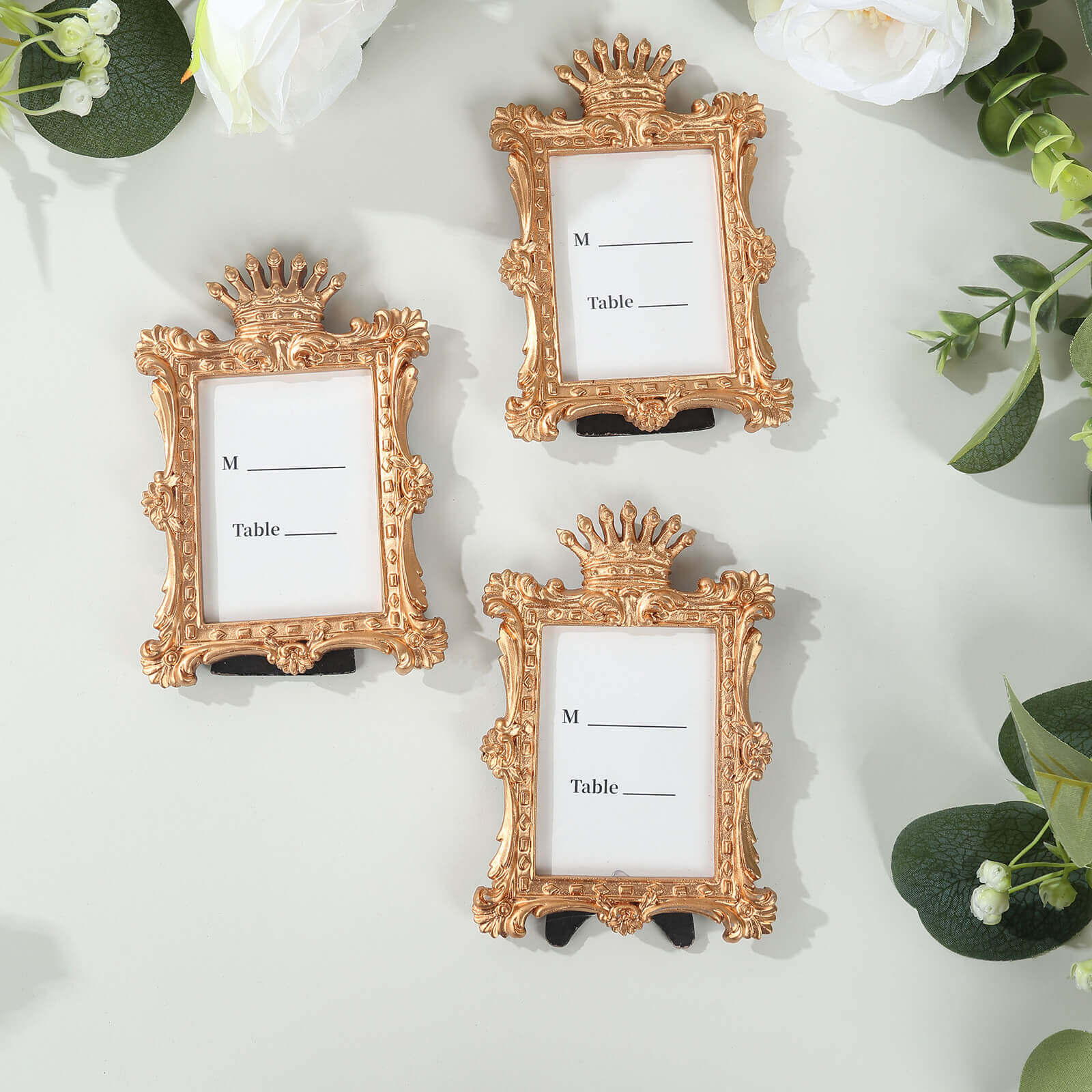 4-Pack Picture Frames Gold Resin Vintage Crown Design Rectangle - Mini Photo Frame Wedding Place Card Holders & Party Favors 4.5x3