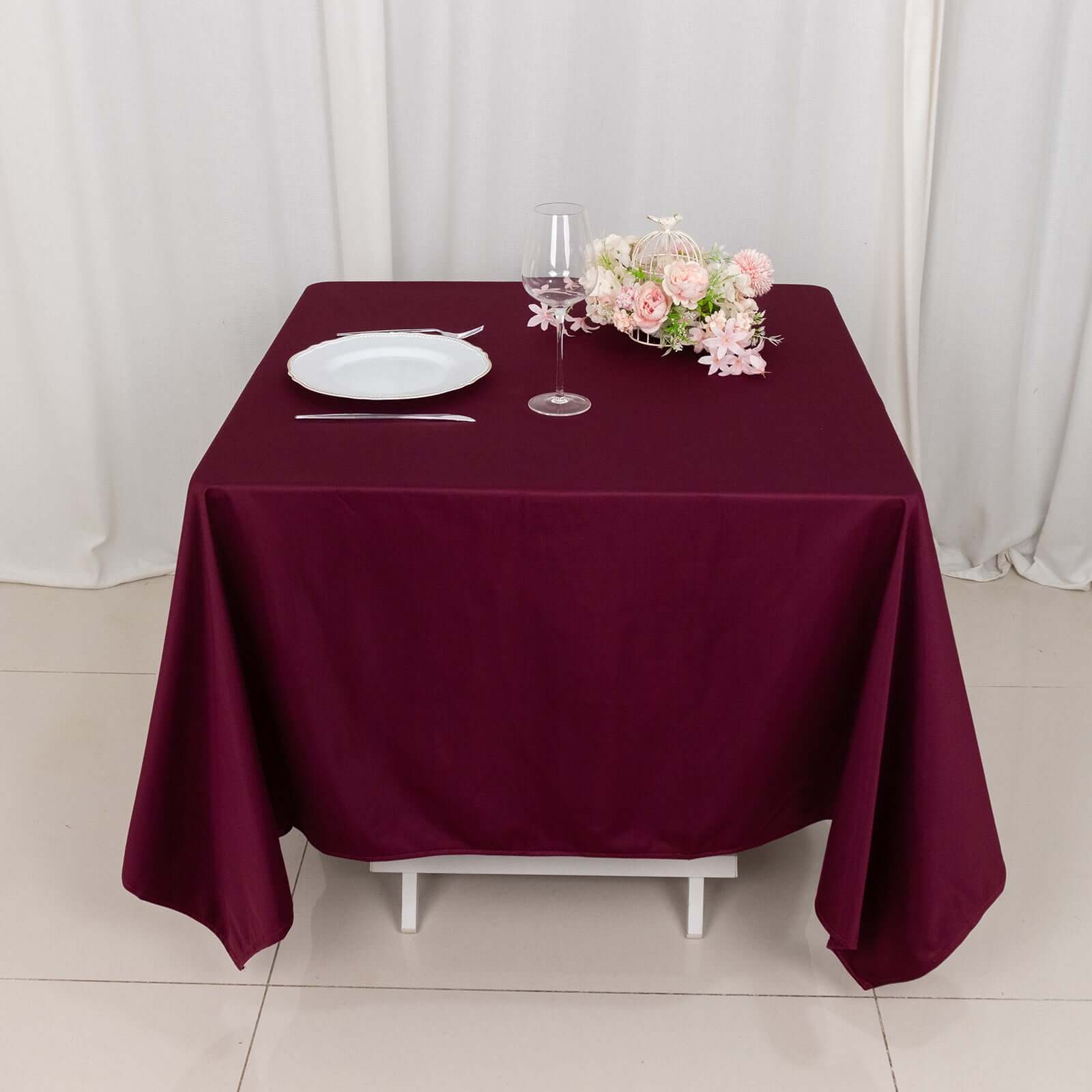 Premium Scuba Square 70x70 Tablecloth Burgundy - Wrinkle Free & Stain Resistant Table Cover