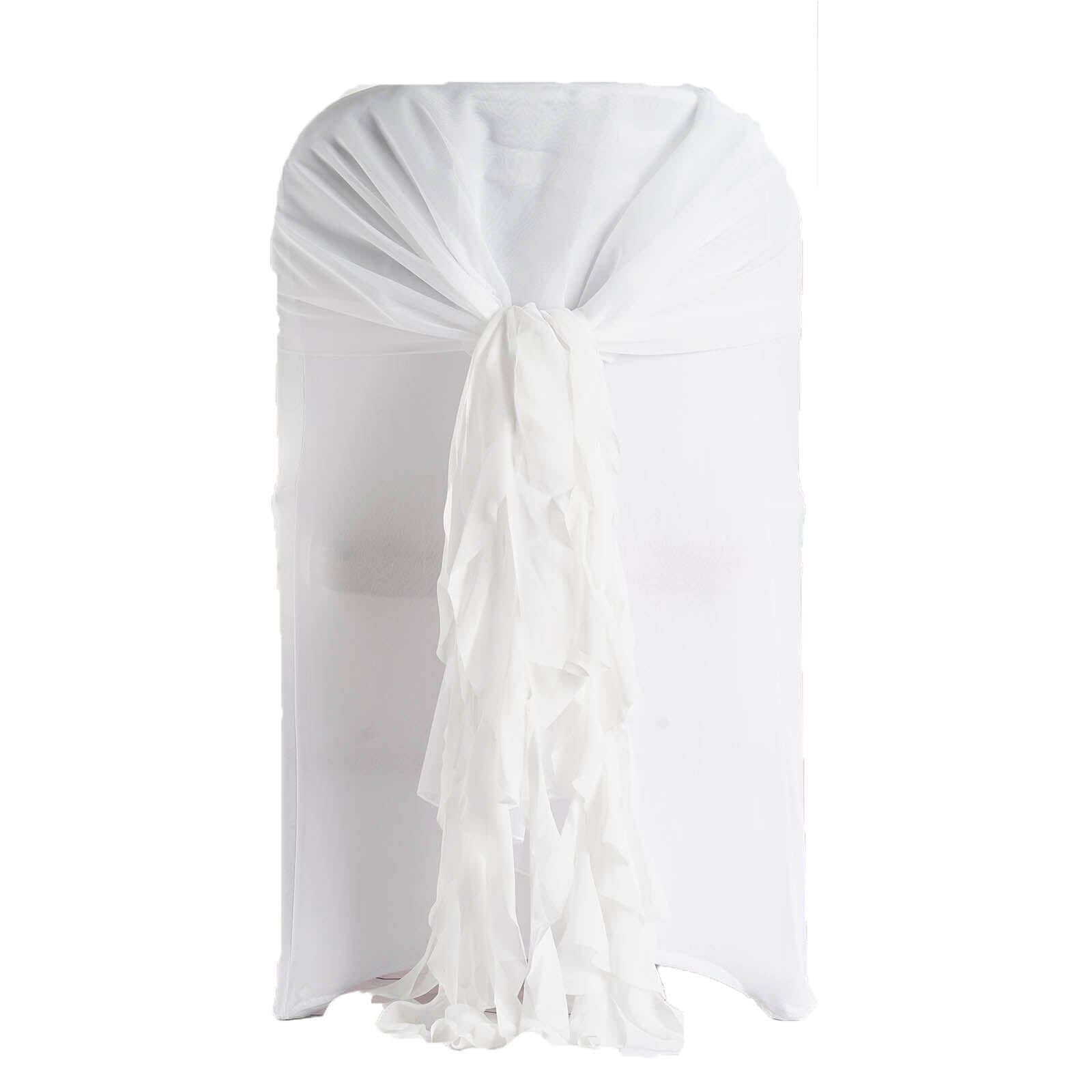 1 Set Chiffon Hoods Chair Sashes with Willow Ruffles Design White - Stylish Decor for Weddings & Gatherings