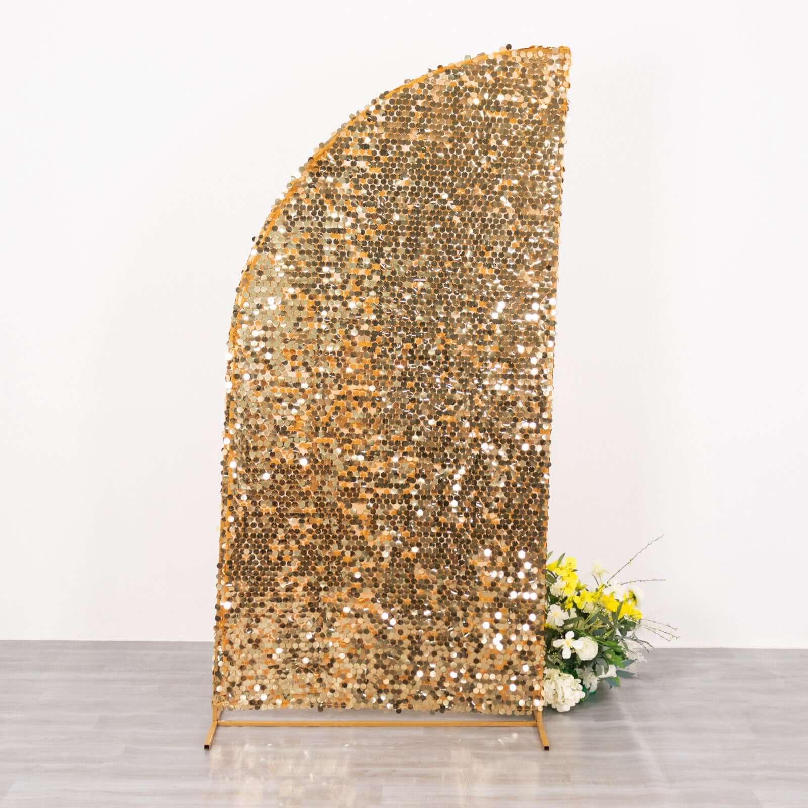 7ft Gold Double Sided Big Payette Sequin Chiara Wedding Arch Cover For Half Moon Backdrop Stand