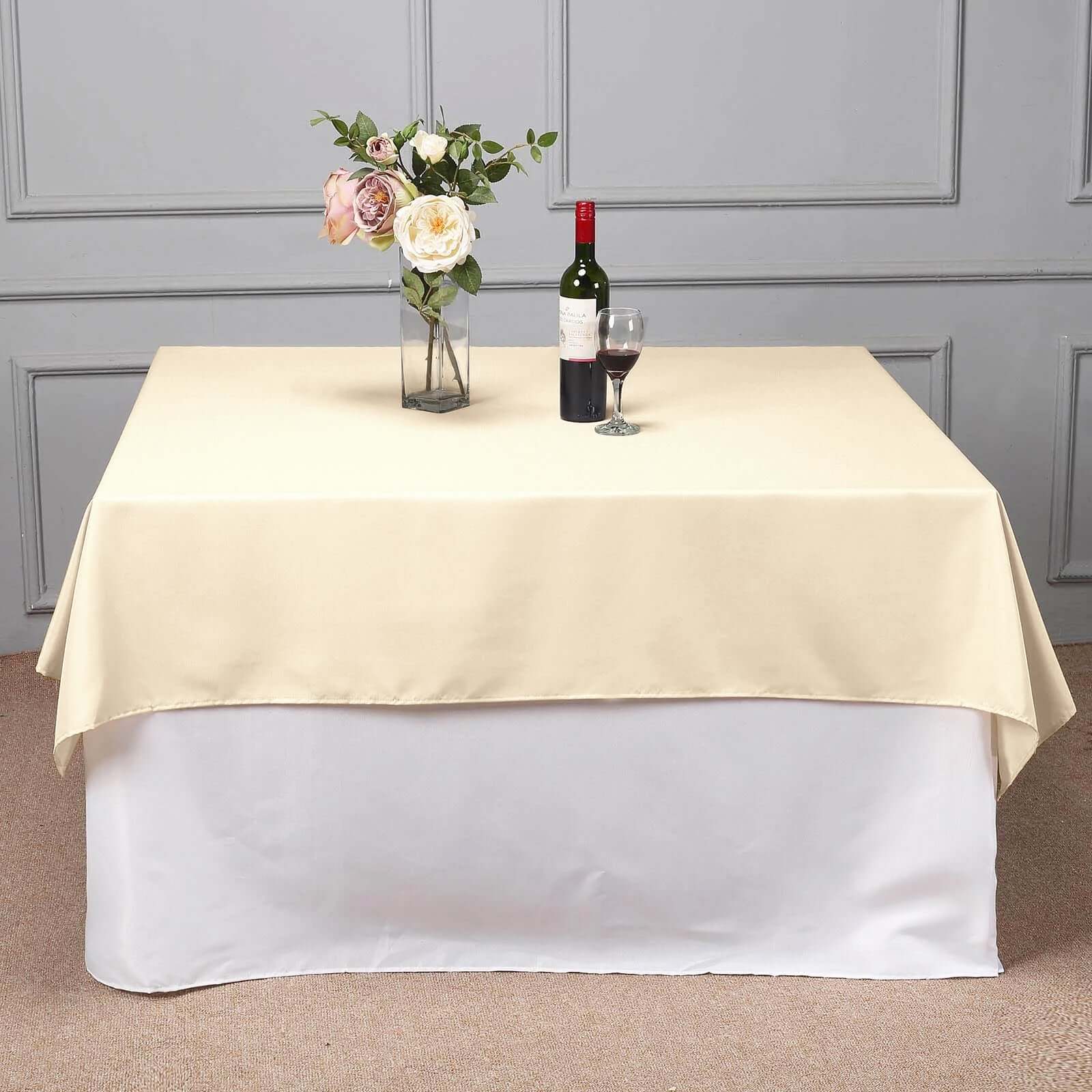 Polyester 70x70 Table Overlay Square Tablecloth Beige - Wrinkle-Resistant & Durable Table Cover