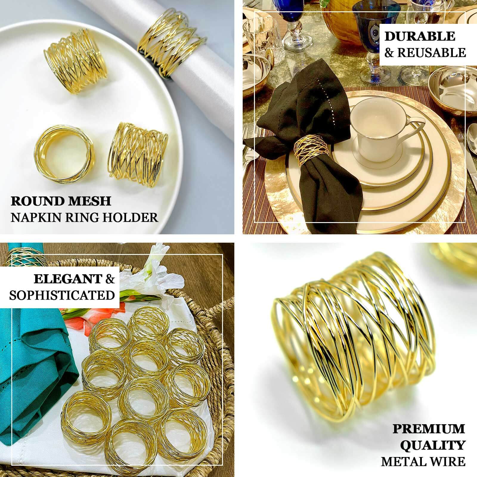 4 Pack Shiny Gold Metal Wire Paper or Cloth Linen Napkin Rings