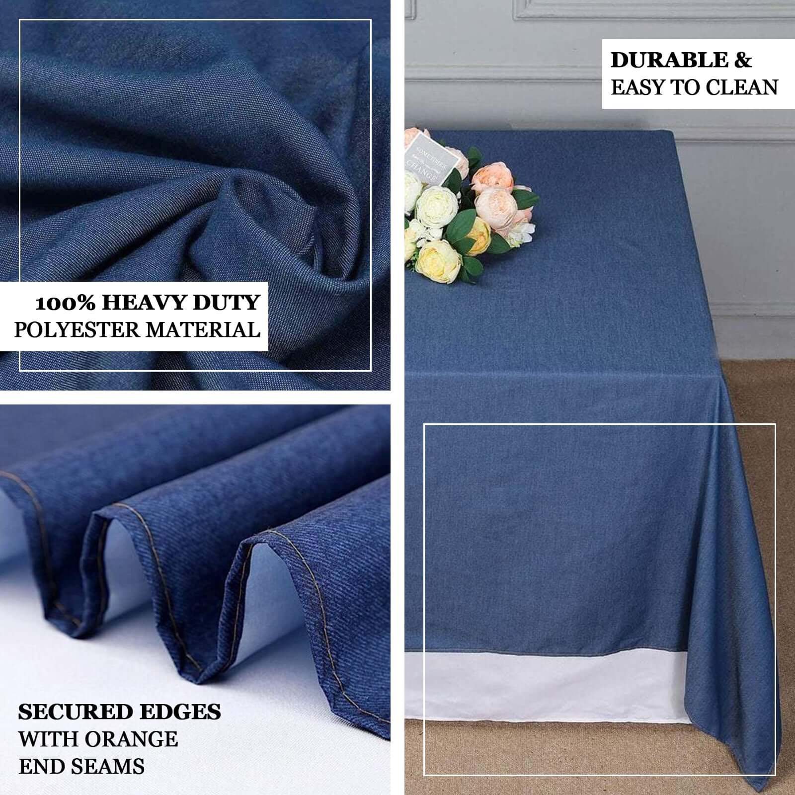 Polyester 85x85 Table Overlay Dark Blue - Faux Denim Table Topper