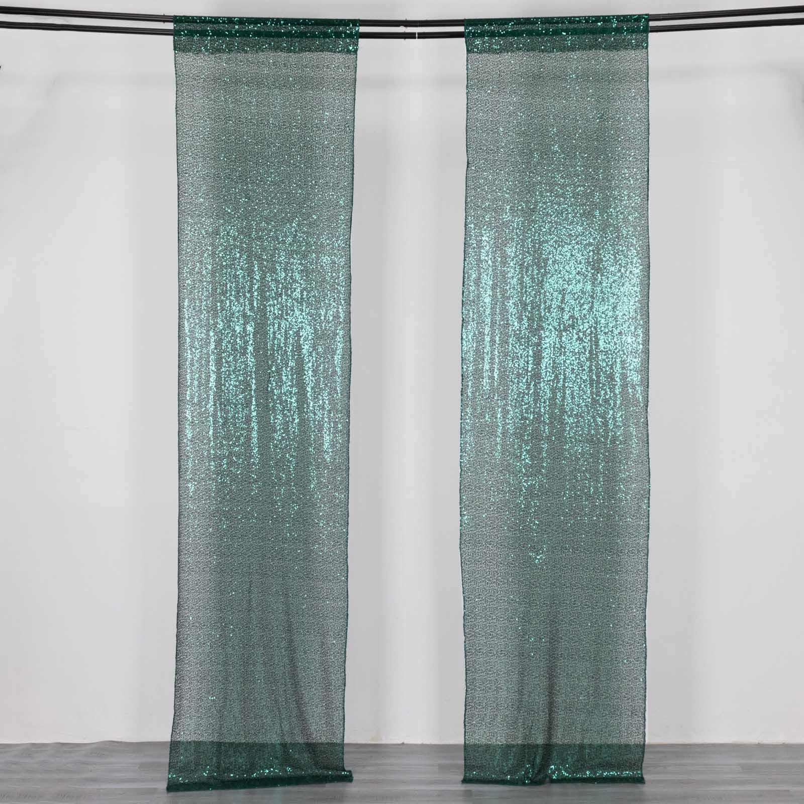 2 Pack Hunter Emerald Green Sequin Event Curtain Drapes with Rod Pockets, Seamless Backdrop Event Panels - 8ftx2ft