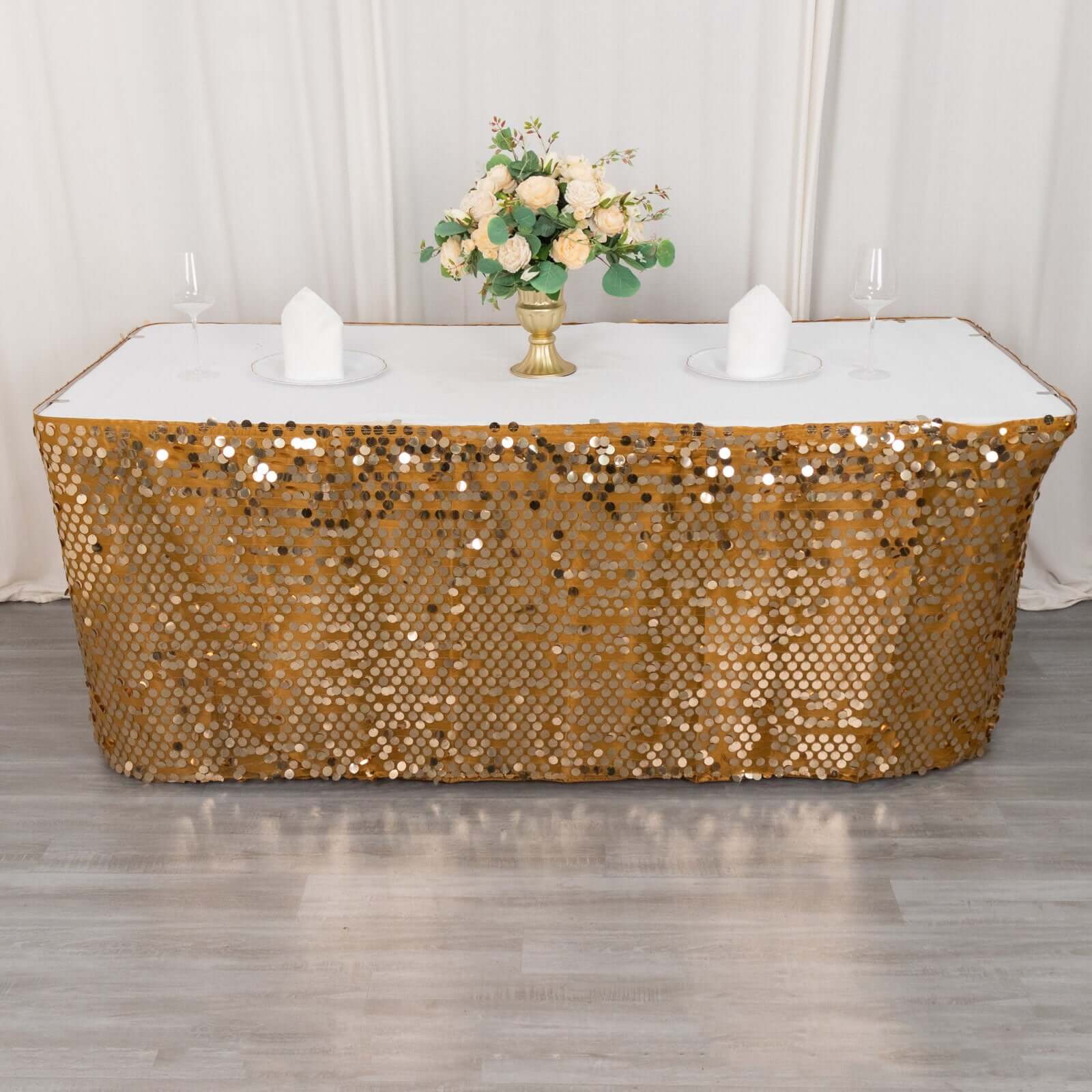 Payette Sequin 21ft Table Skirt Gold - Dual Layered Satin for Shimmering Event Décor