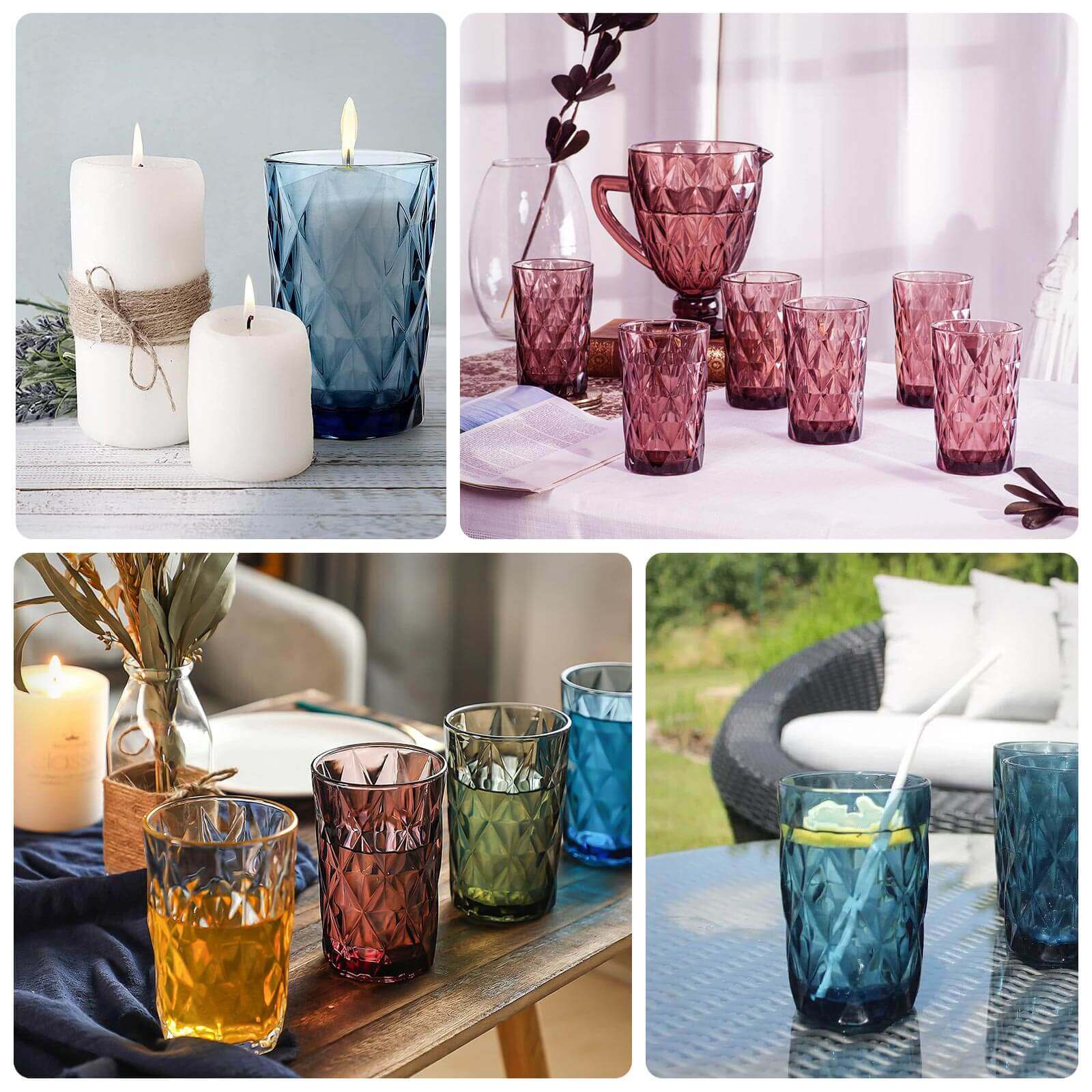 6-Pack Whiskey Glasses Ocean Blue Textured Crystal Cut Design with Heavy Base - Highball Tumblers for Parties & Events 12oz 5