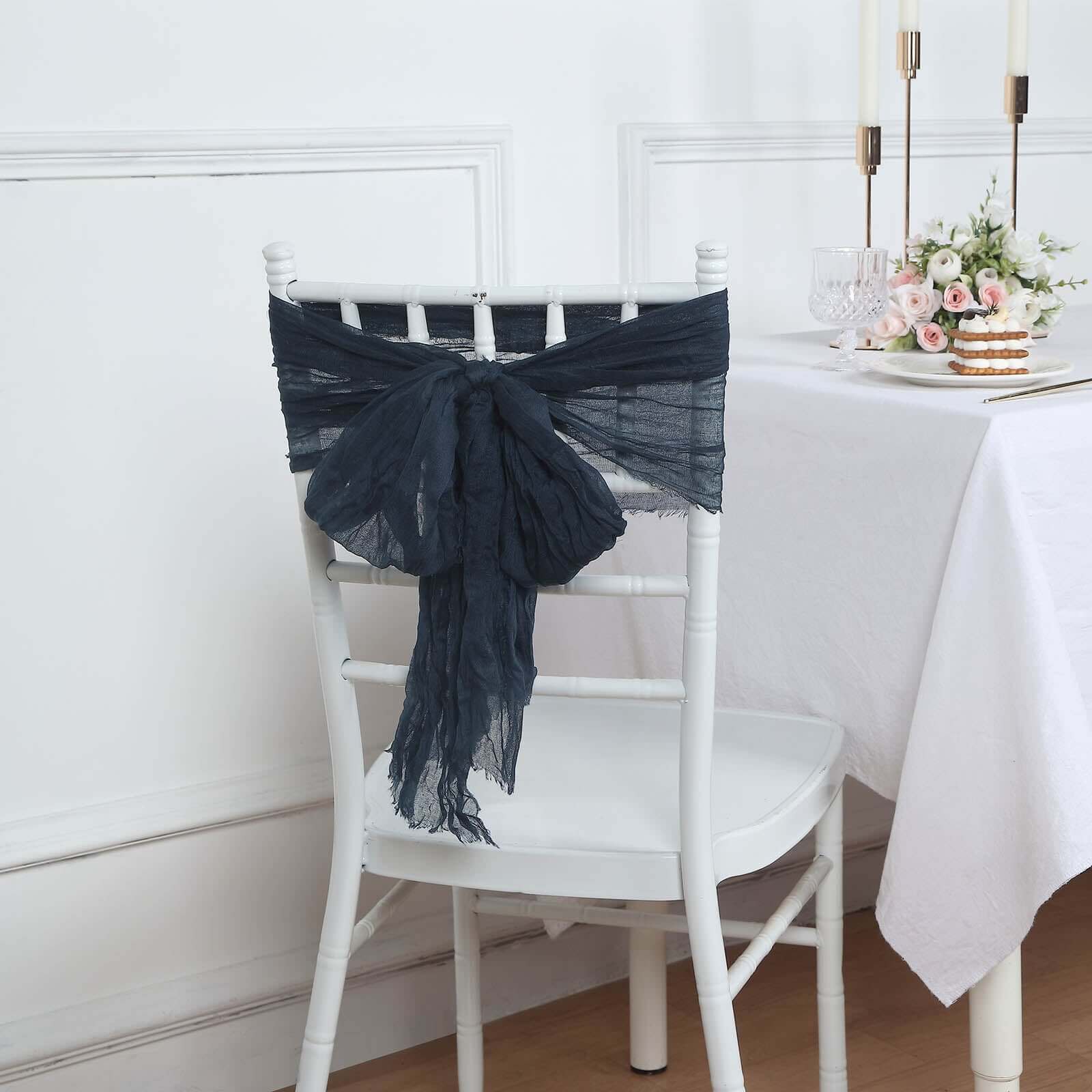 5 Pack Cheesecloth Gauze 16x88 Chair Sashes Navy Blue - Boho Chair Decorations