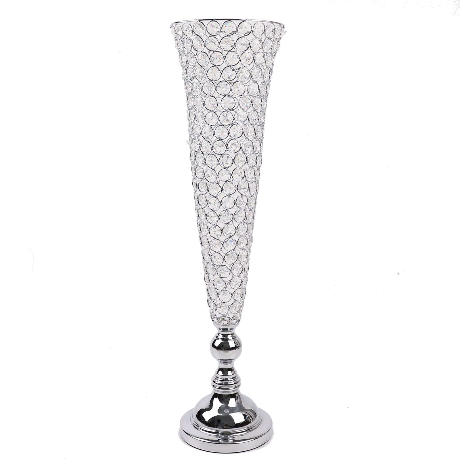 3-Pack Crystal Beaded Trumpet Vase Set Silver - Table Centerpiece for Weddings and Events 32